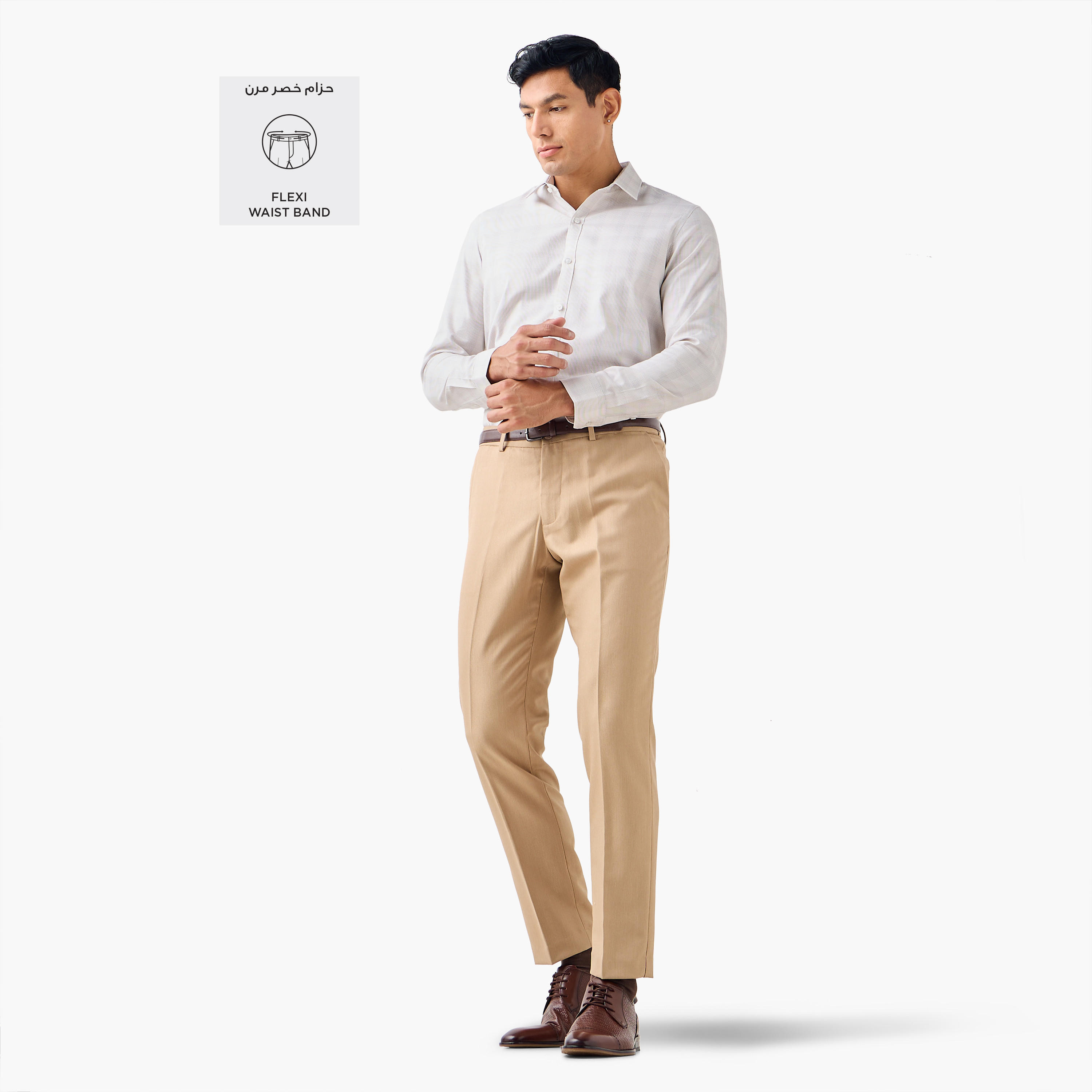 Slim Fit Flexi Waist Formal Trousers with Pockets-men-clothing-bottoms-trousersandchinos-trousers-image-2