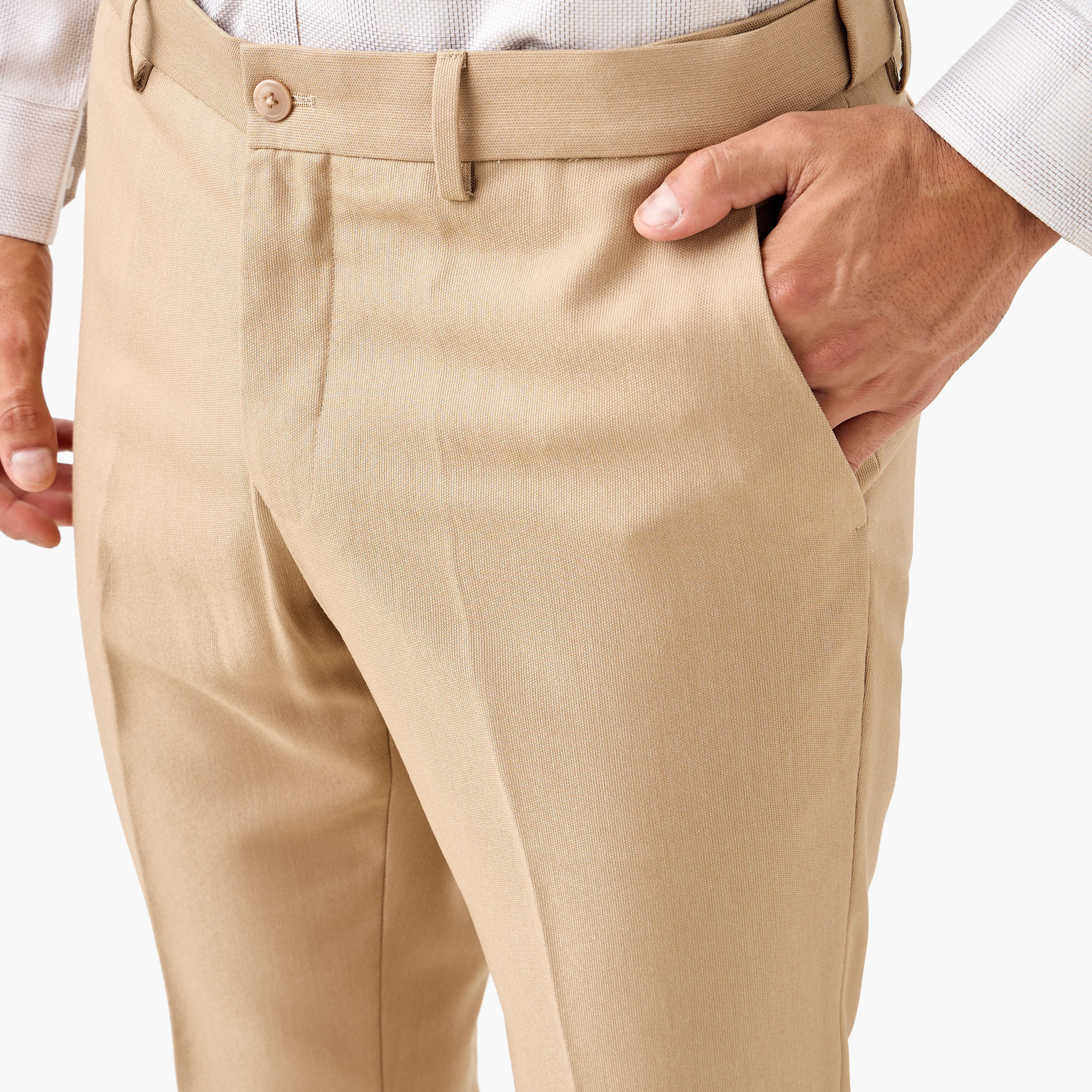 Slim Fit Flexi Waist Formal Trousers with Pockets-men-clothing-bottoms-trousersandchinos-trousers-image-4