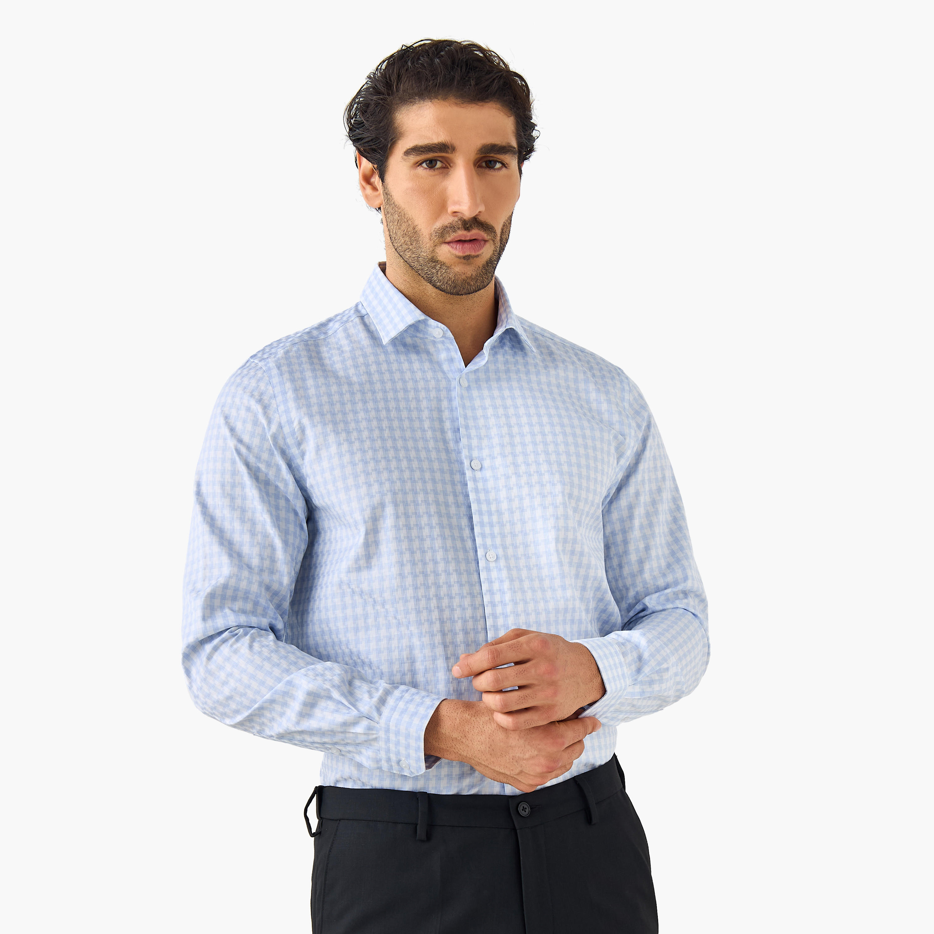 Regular Fit Checked Collared Dobby Shirt-men-clothing-shirts-image-1