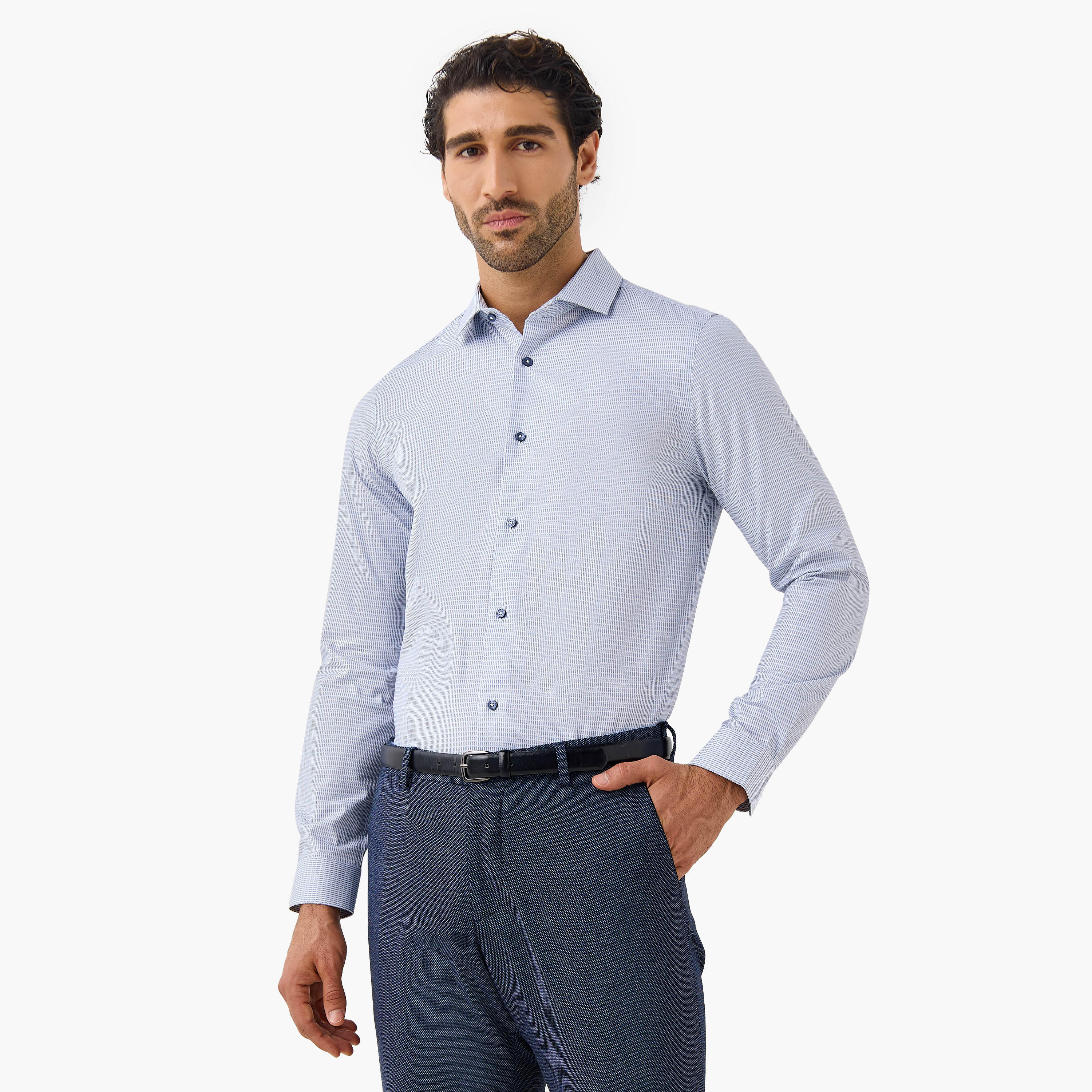 Slim Fit Dobby Collared Shirt-men-clothing-shirts-image-1