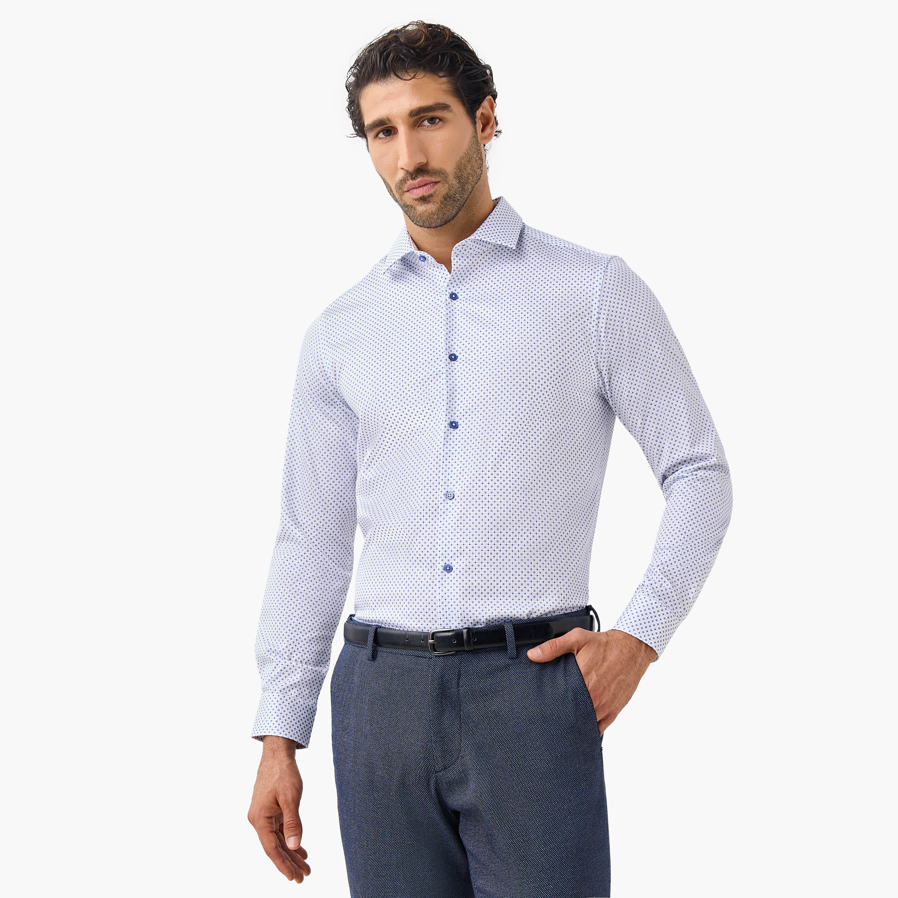 Slim Fit Printed Shirt with Long Sleeves-men-clothing-shirts-image-1