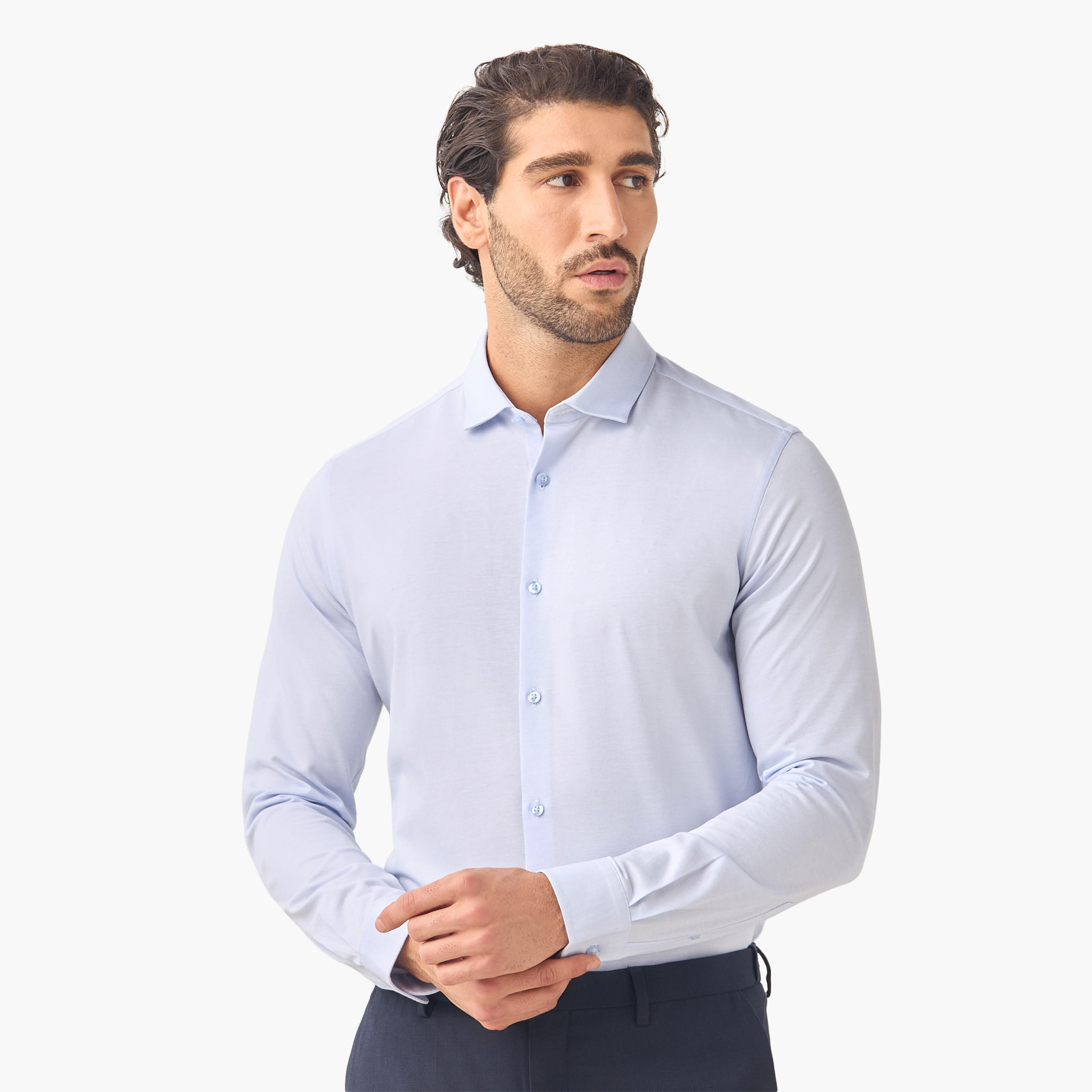 Slim Fit Dobby Shirt with Collar and Long Sleeves-men-clothing-shirts-image-1