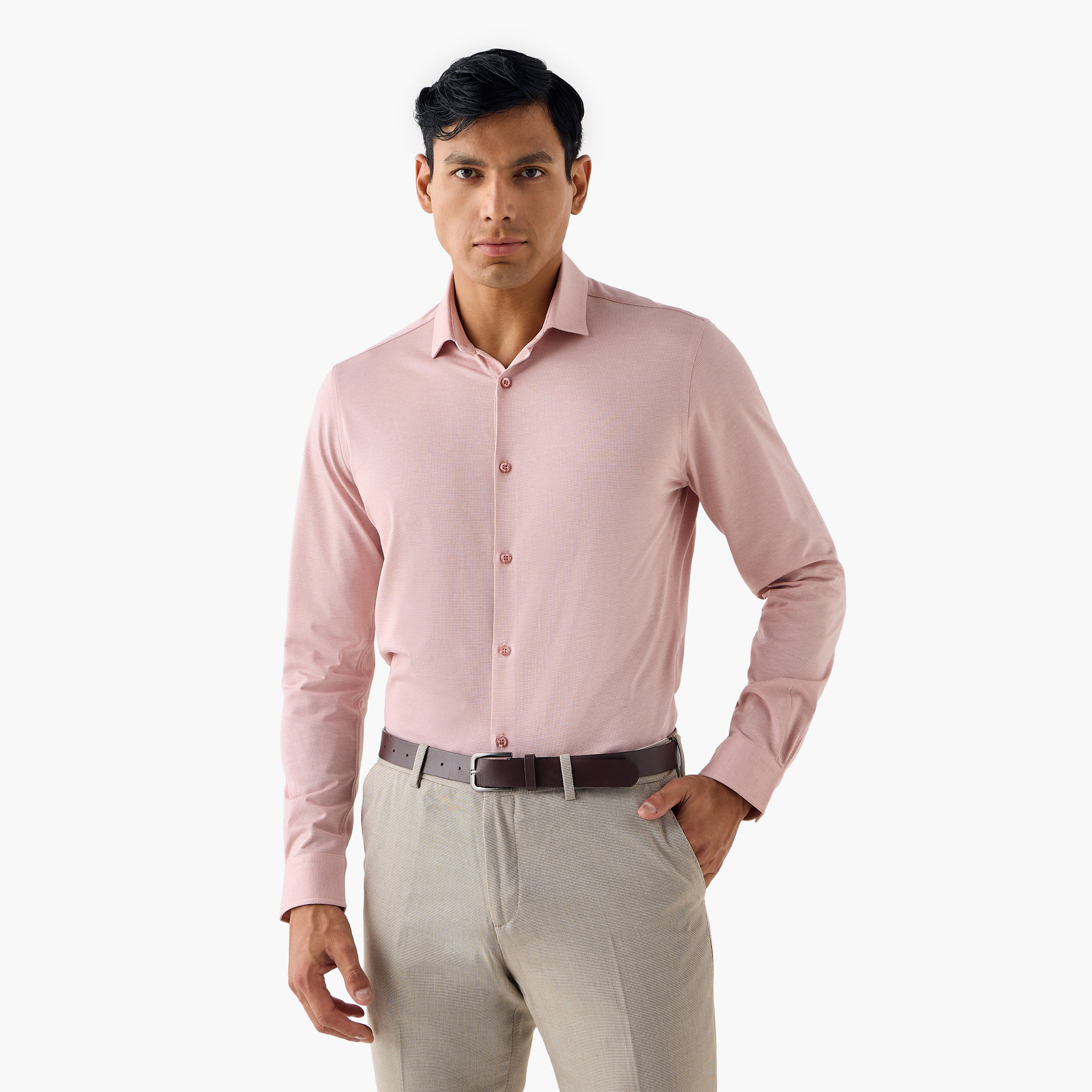 Slim Fit Textured Shirt with Collar-men-clothing-shirts-image-1
