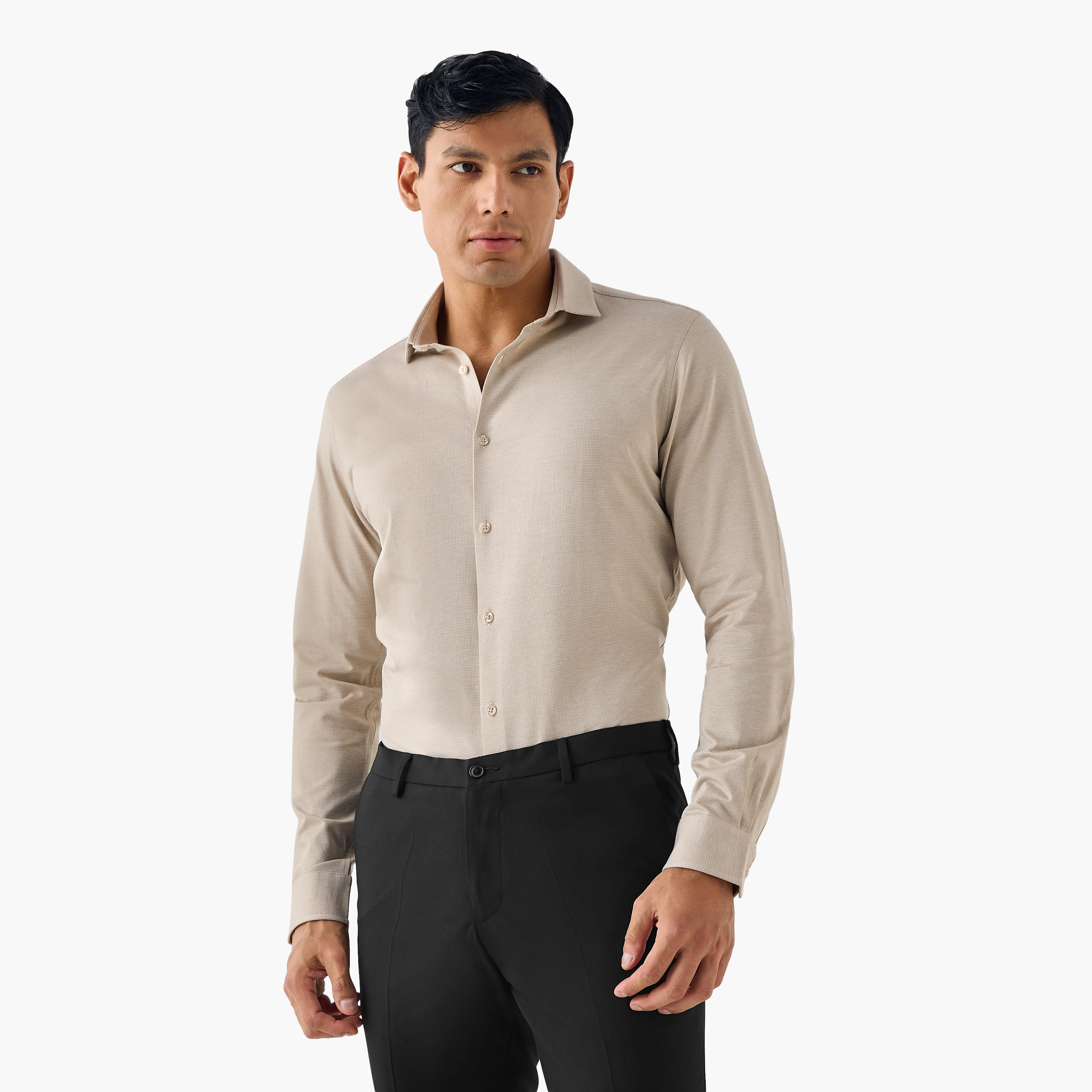 Slim Fit Textured Shirt with Collar-men-clothing-shirts-image-1