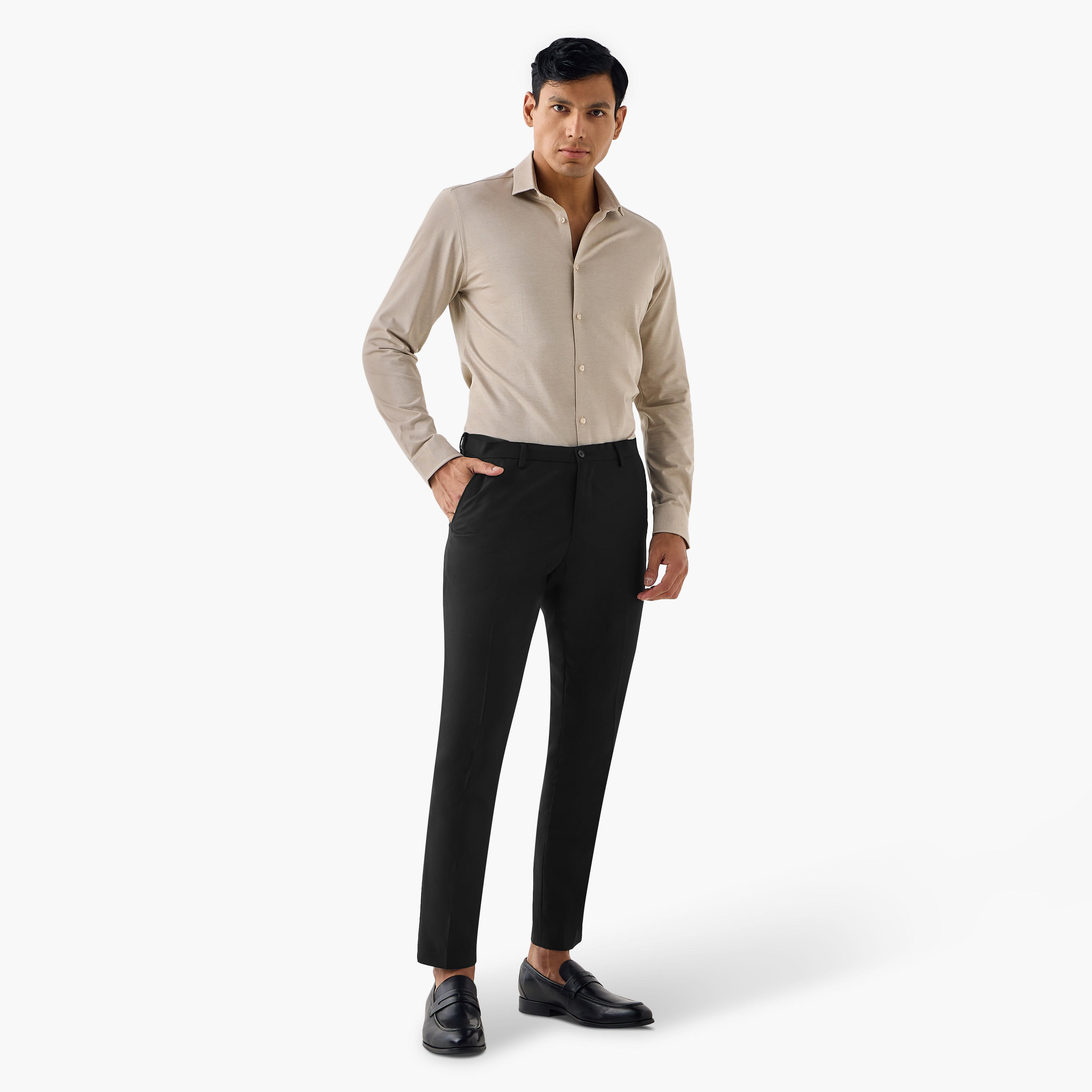 Slim Fit Textured Shirt with Collar-men-clothing-shirts-image-2