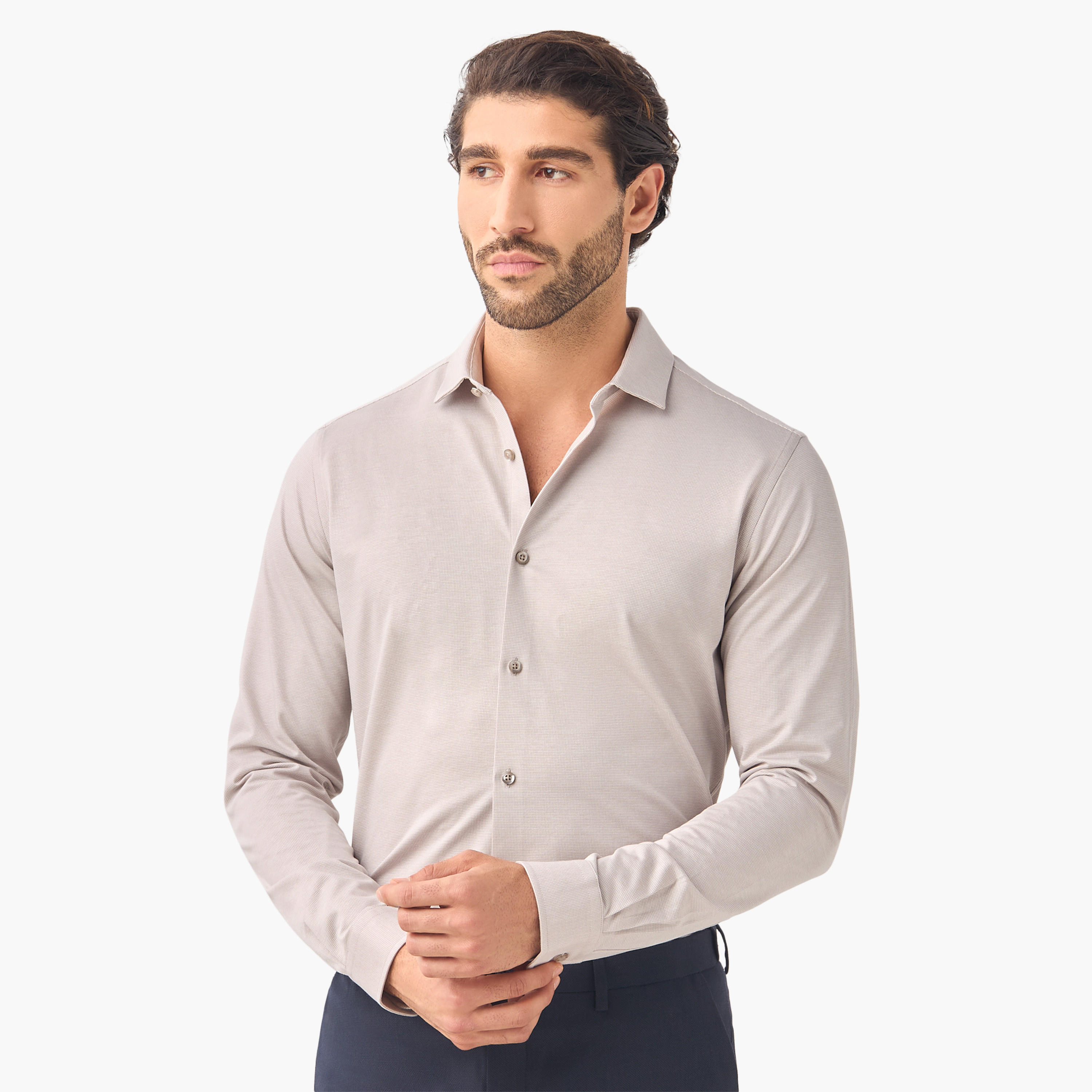 Slim Fit Textured Shirt with Collar and Long Sleeves-men-clothing-shirts-image-1