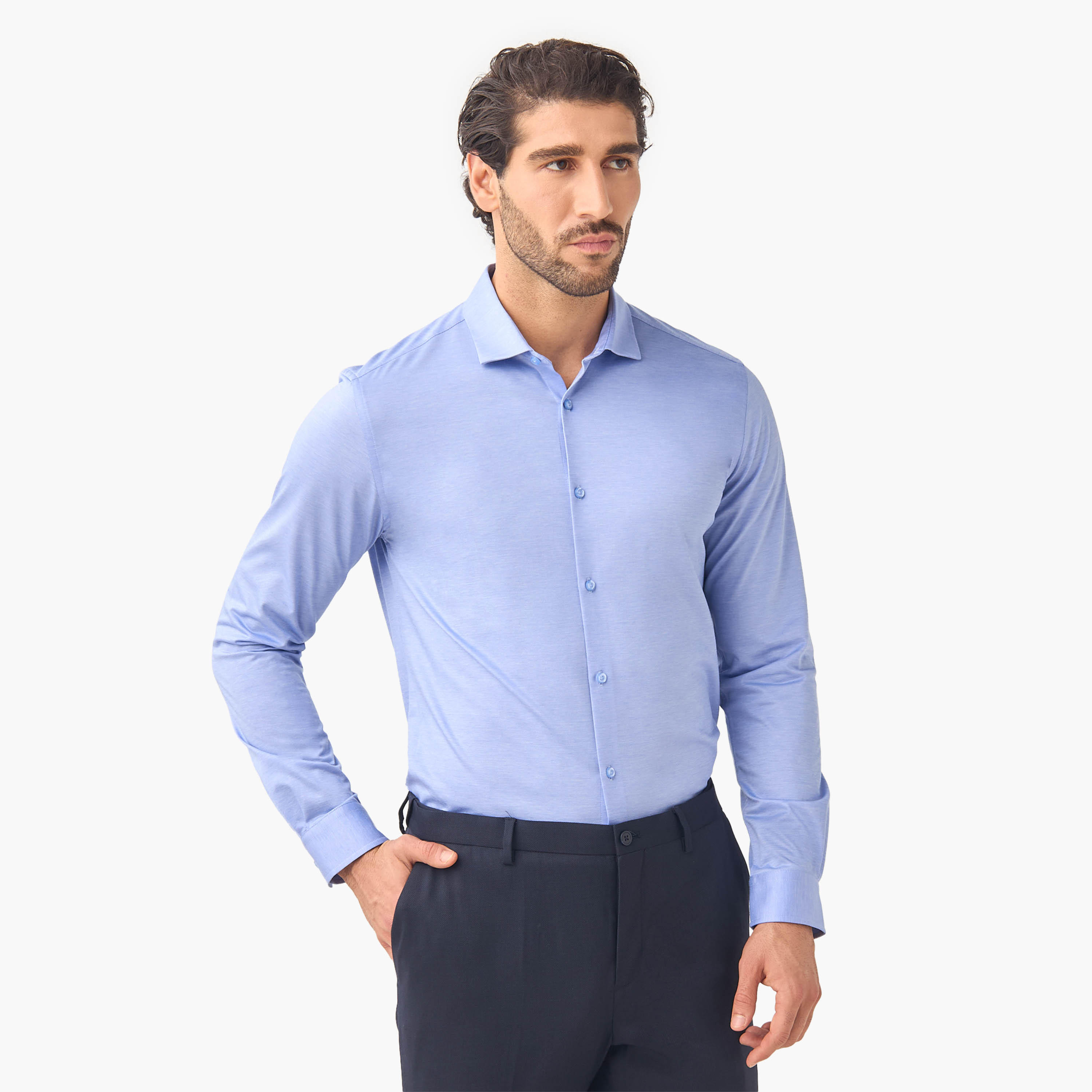 قميص بارز الملمس بقصة ضيقة وياقة عادية وأكمام طويلة-men-clothing-shirts-image-1