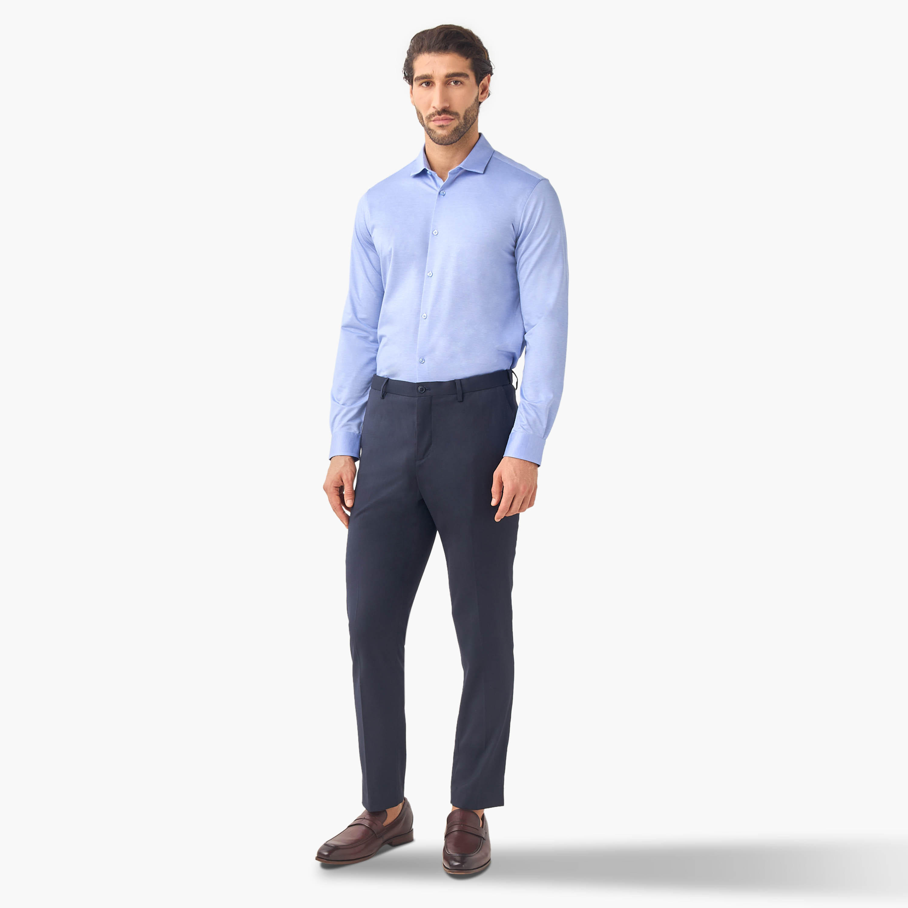 قميص بارز الملمس بقصة ضيقة وياقة عادية وأكمام طويلة-men-clothing-shirts-image-2