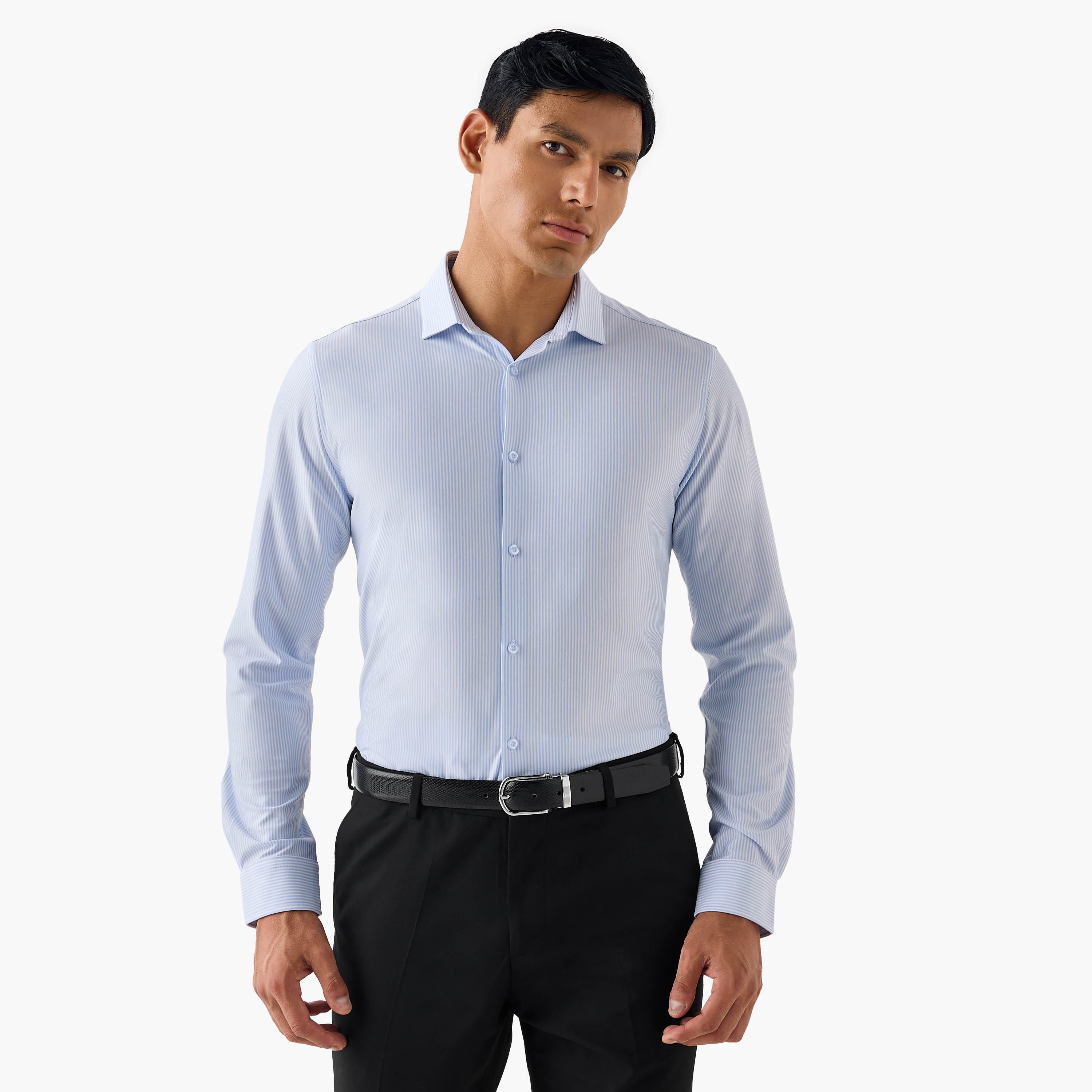 قميص مخطط بقصة سليم وياقة عادية-men-clothing-shirts-image-1