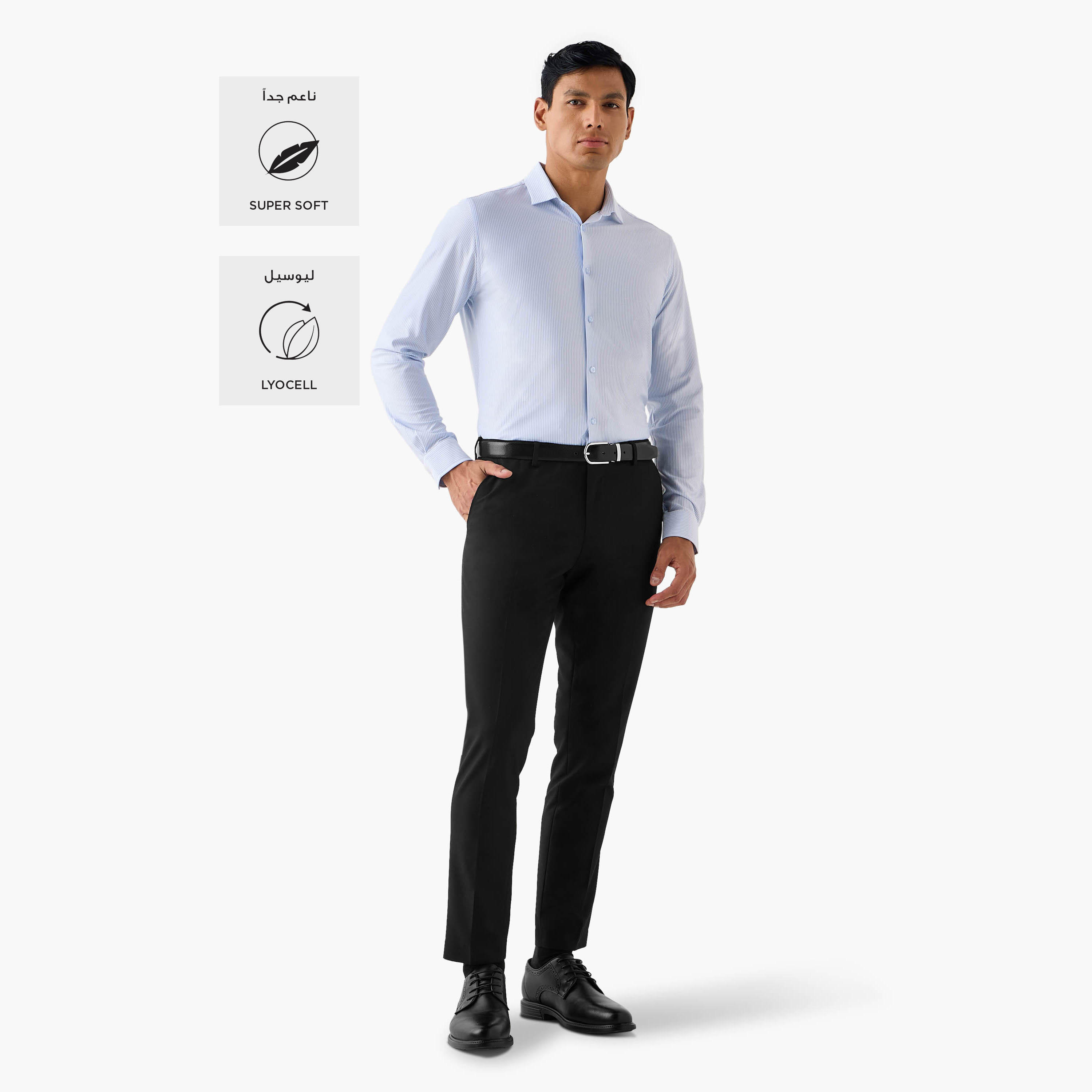 Slim Fit Striped Shirt with Collar-men-clothing-shirts-image-2