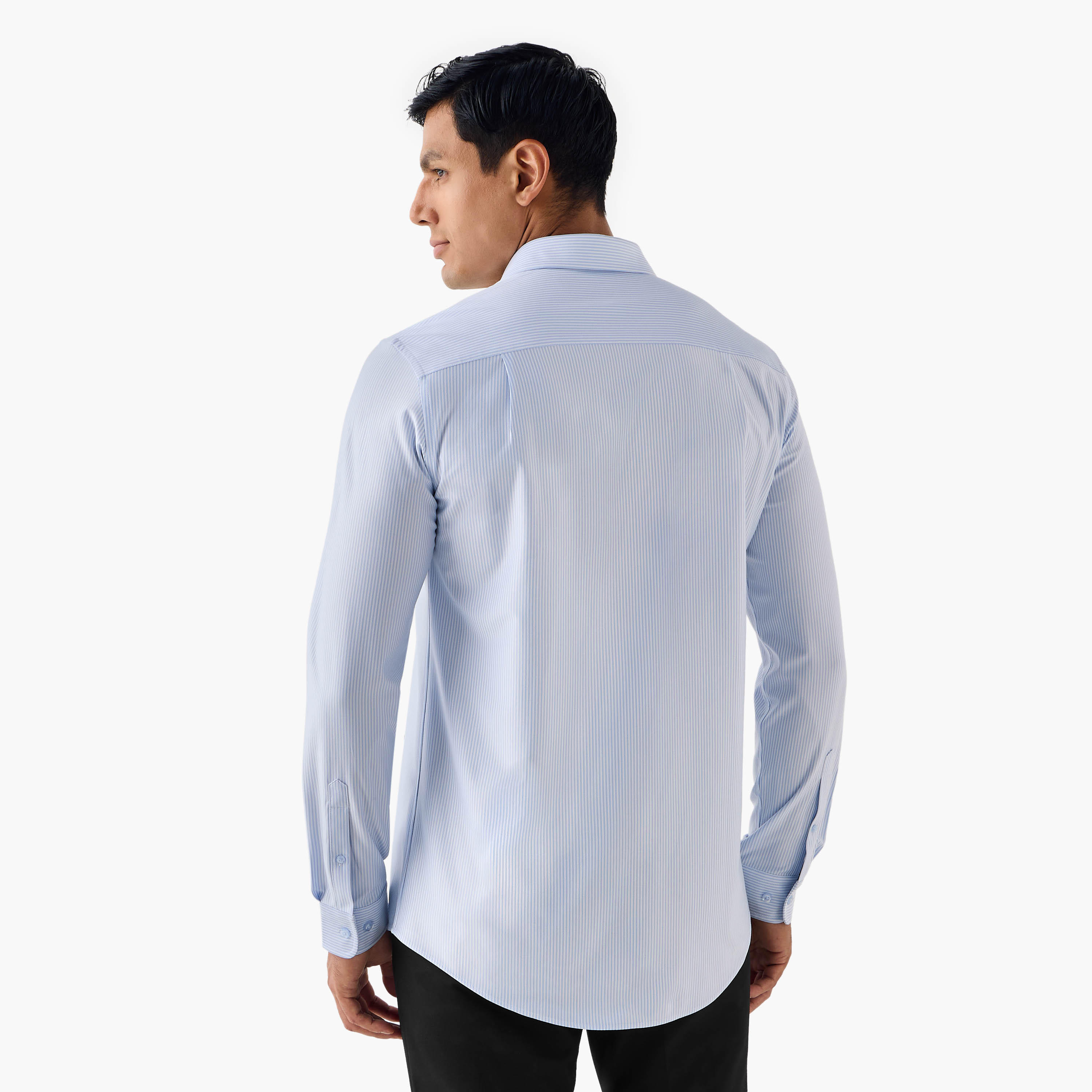Slim Fit Striped Shirt with Collar-men-clothing-shirts-image-3
