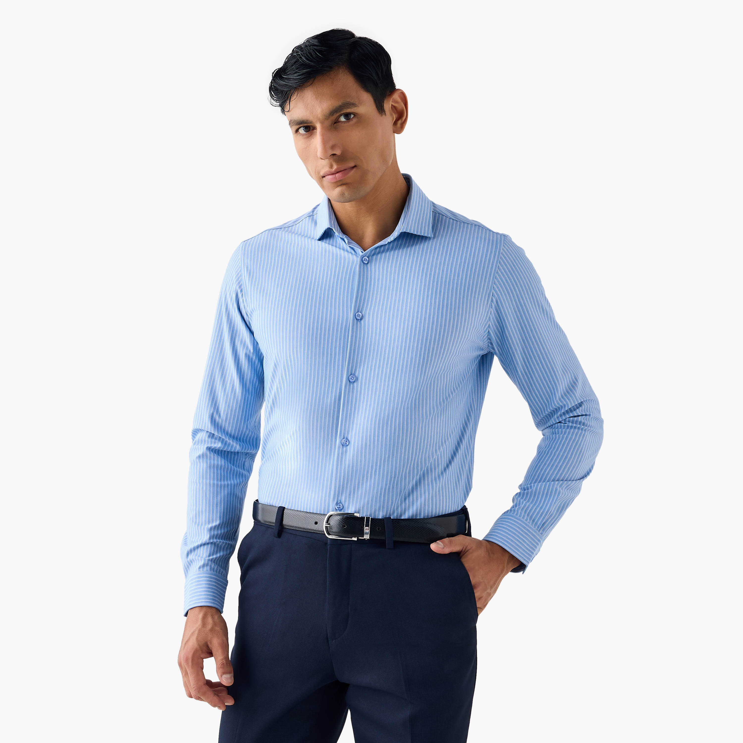 قميص مخطط بقصة سليم وياقة-men-clothing-shirts-image-5