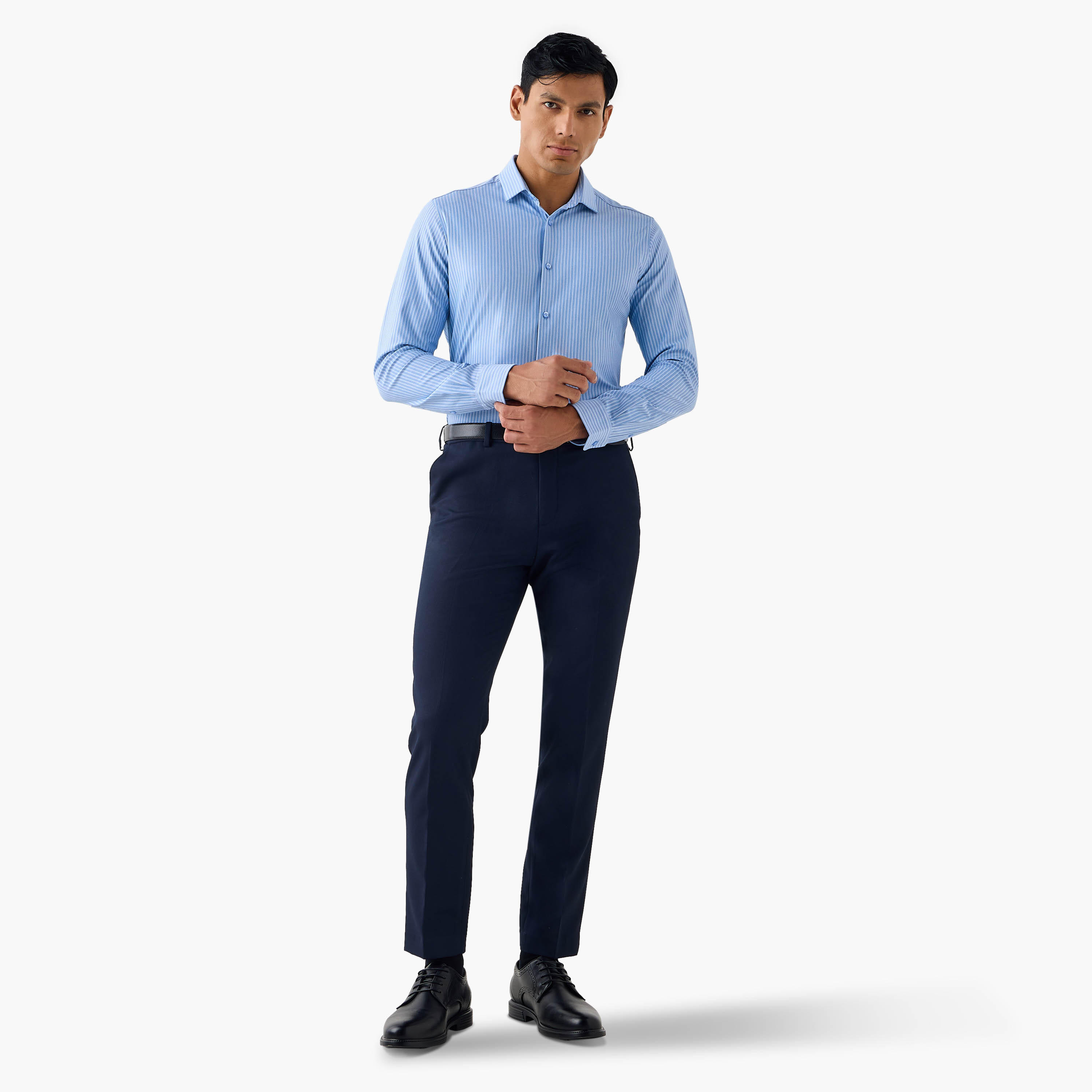 قميص مخطط بقصة سليم وياقة-men-clothing-shirts-image-4
