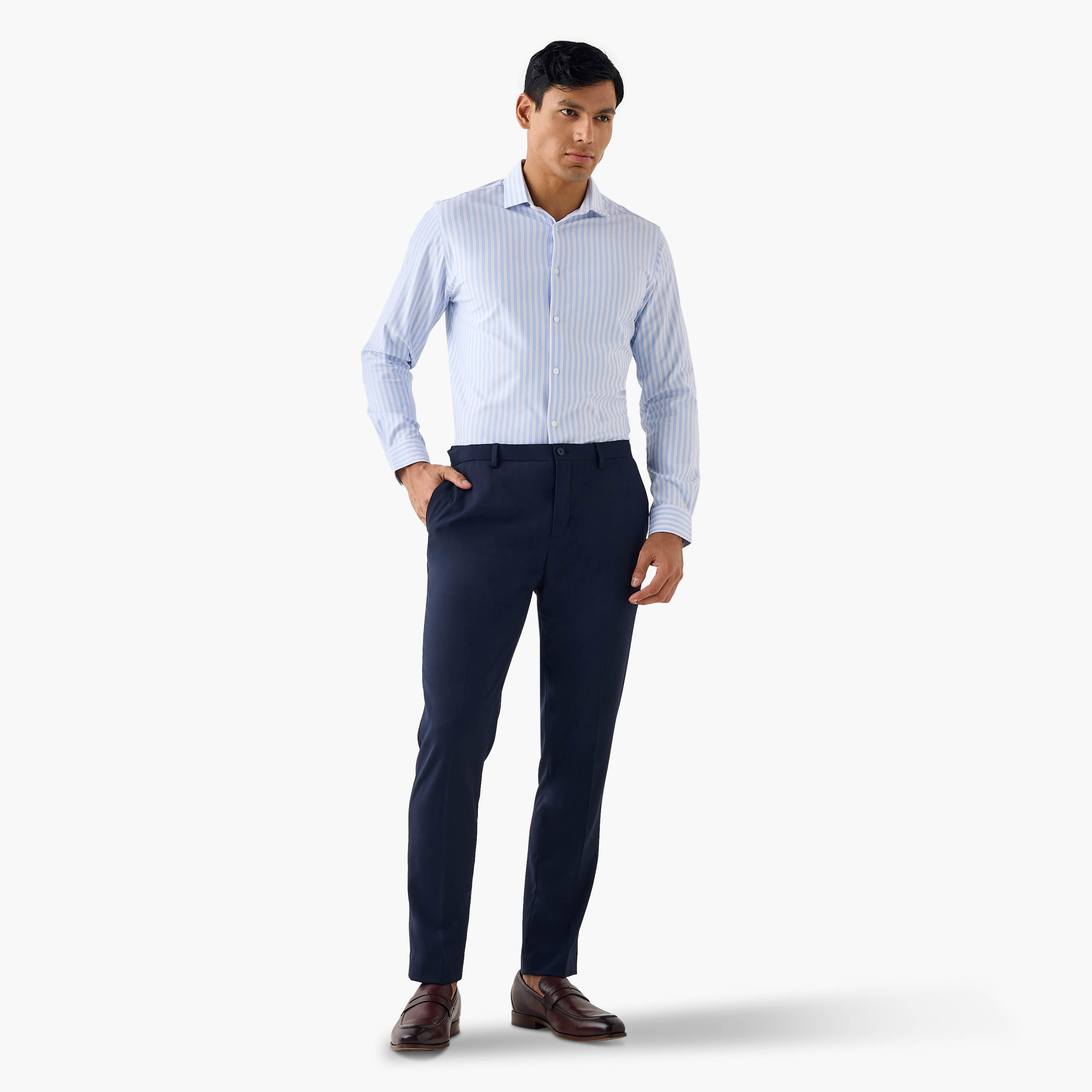 قميص مخطط بقصة ضيقة وياقة عادية-men-clothing-shirts-image-4