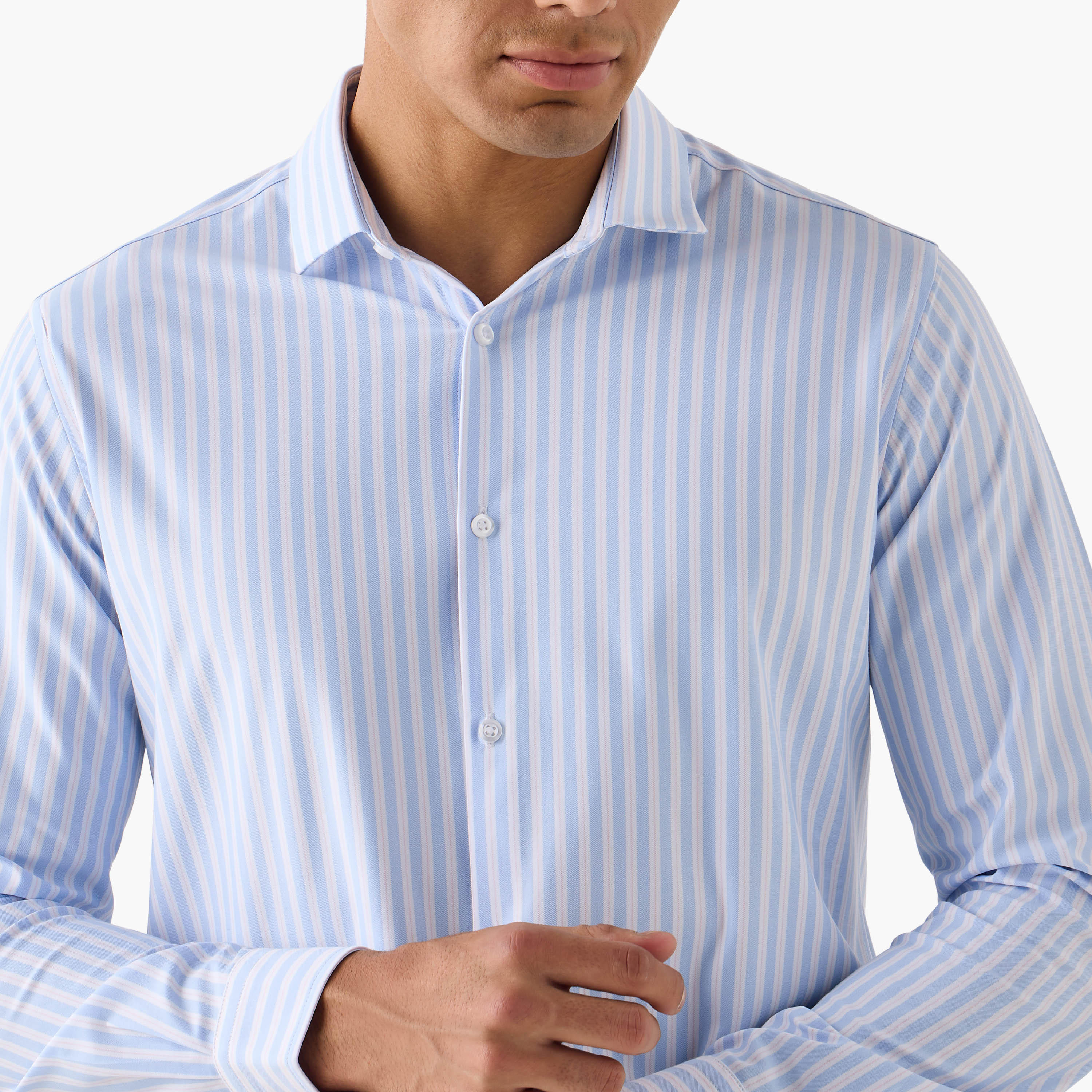 قميص مخطط بقصة ضيقة وياقة عادية-men-clothing-shirts-image-2