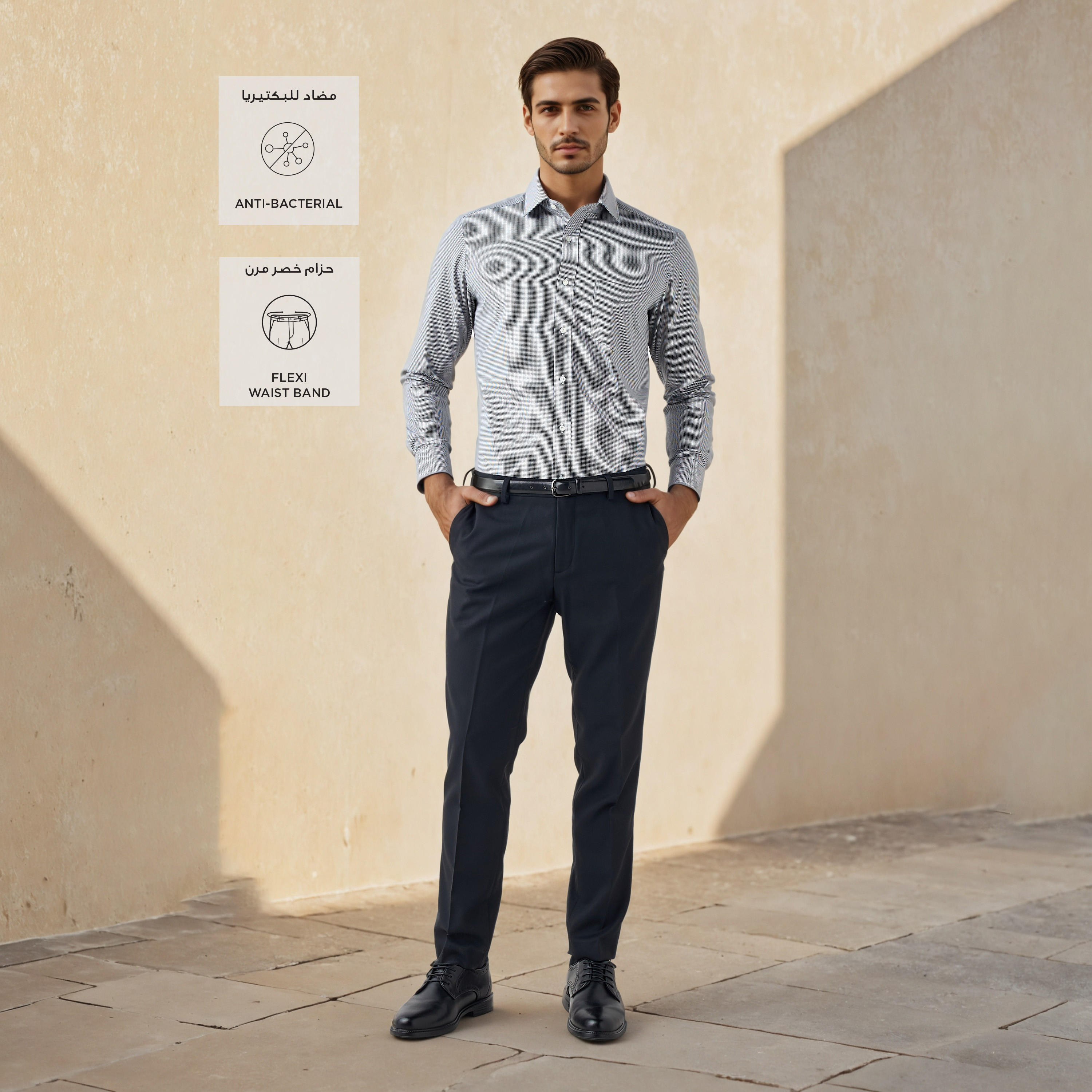 بنطلون بقصّة سليم وحزام وخصر مطاطي وجيوب-men-clothing-bottoms-trousersandchinos-trousers-image-2