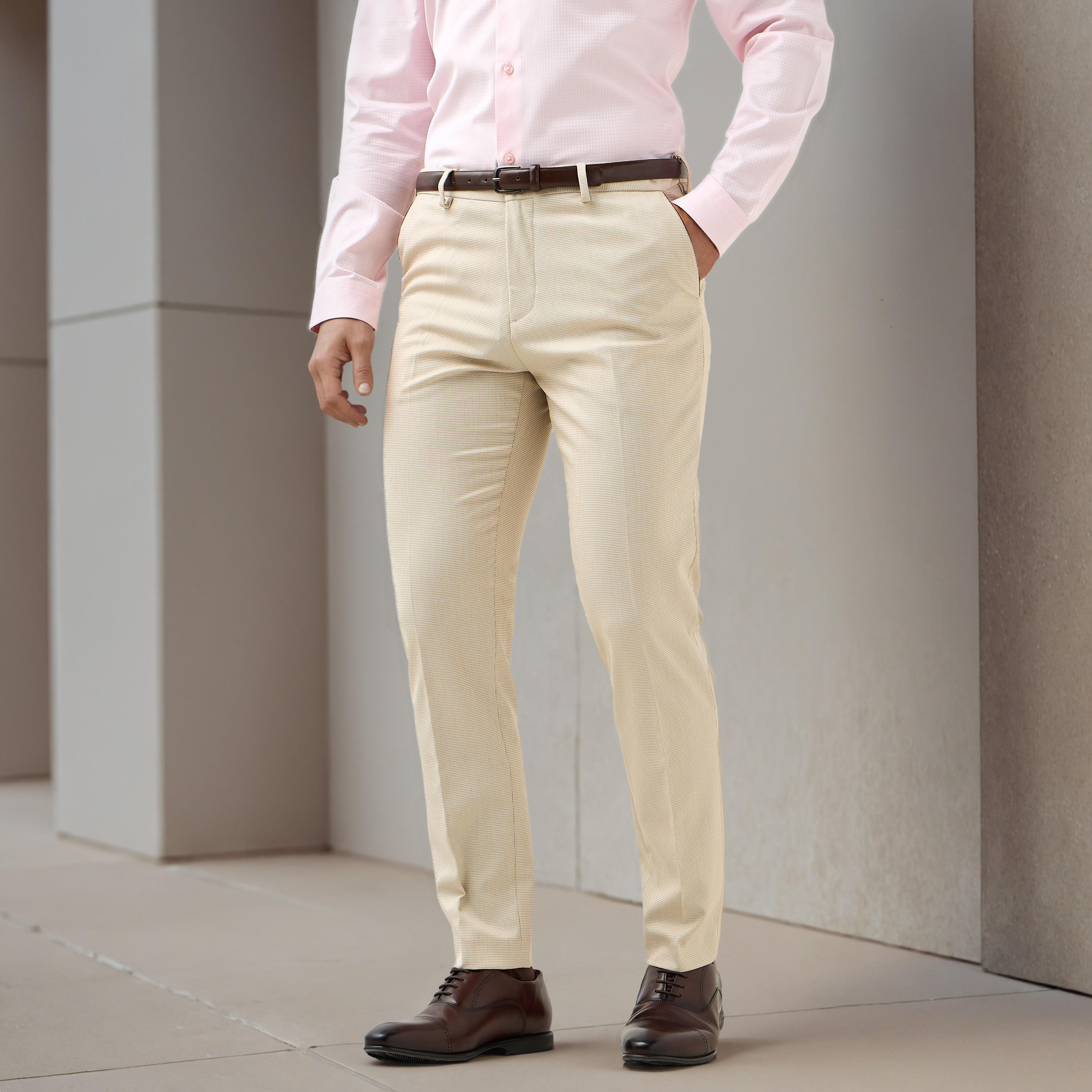 Slim Fit Belted Flexi Waist Trousers with Pockets-men-clothing-bottoms-trousersandchinos-trousers-image-1
