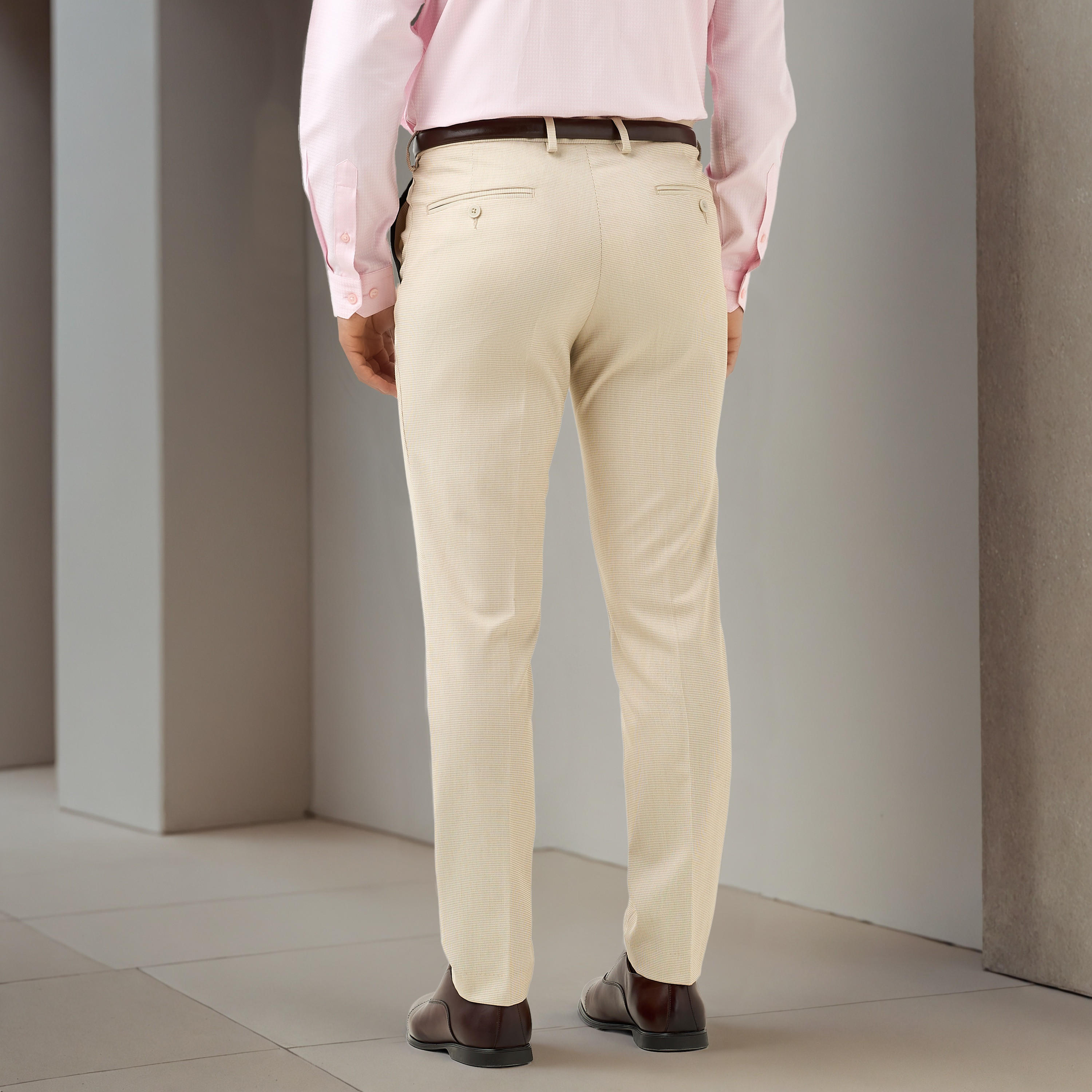 Slim Fit Belted Flexi Waist Trousers with Pockets-men-clothing-bottoms-trousersandchinos-trousers-image-3