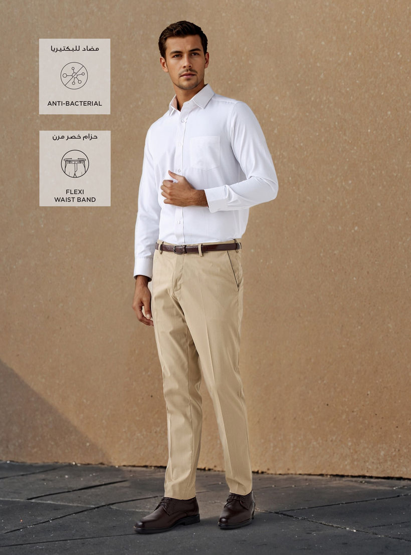 Slim Fit Belted Flexi Waist Trousers with Pockets-men-clothing-bottoms-trousersandchinos-trousers-image-2
