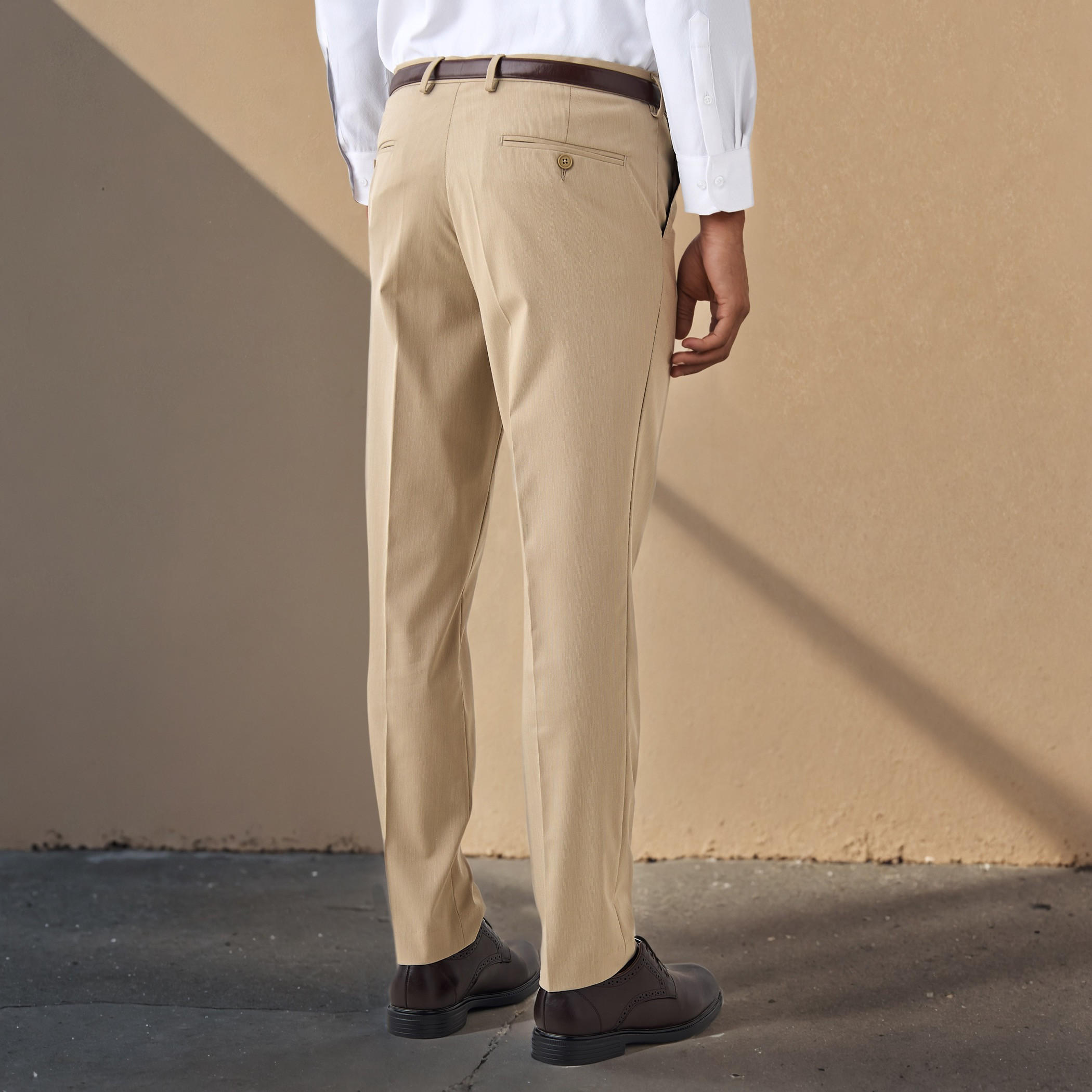 Slim Fit Belted Flexi Waist Trousers with Pockets-men-clothing-bottoms-trousersandchinos-trousers-image-3
