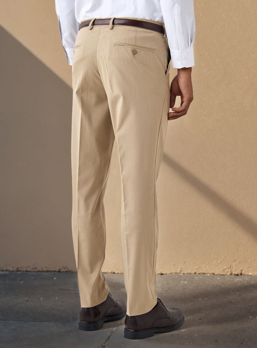 Slim Fit Belted Flexi Waist Trousers with Pockets-men-clothing-bottoms-trousersandchinos-trousers-image-3