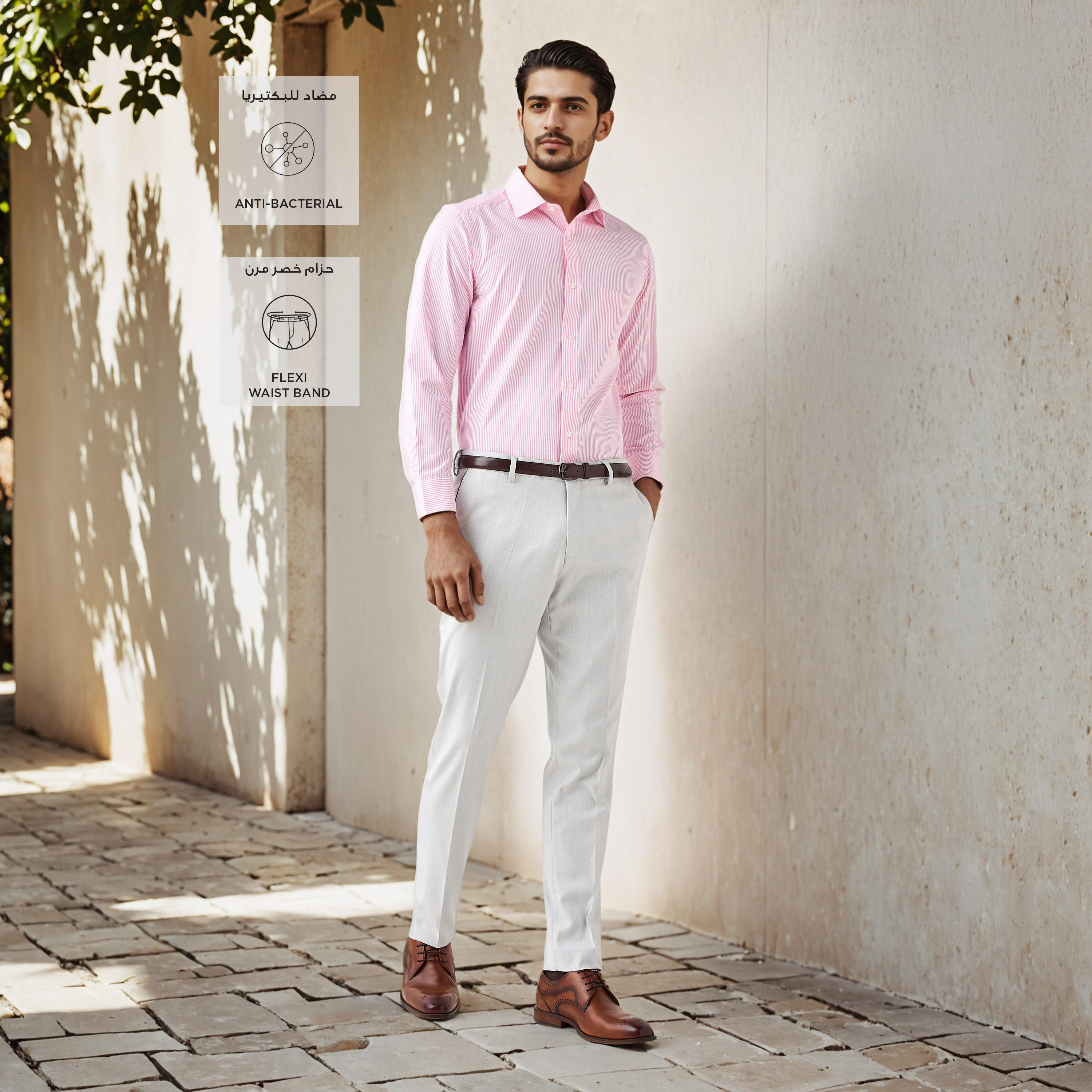 Slim Fit Belted Flexi Waist Trousers with Pockets-men-clothing-bottoms-trousersandchinos-trousers-image-2