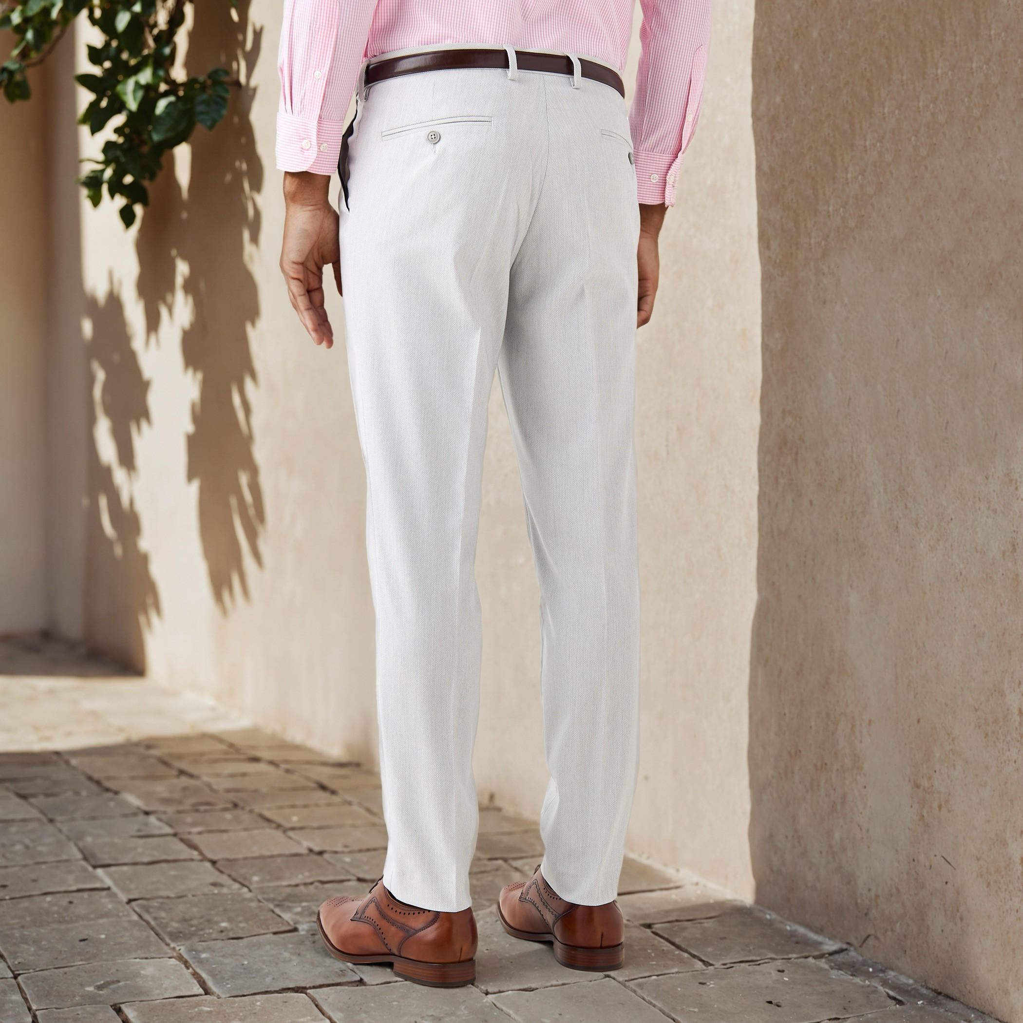Slim Fit Belted Flexi Waist Trousers with Pockets-men-clothing-bottoms-trousersandchinos-trousers-image-3