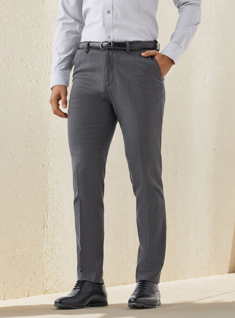 Slim Fit Belted Flexi Waist Trousers with Pockets-men-clothing-bottoms-trousersandchinos-trousers-image-1