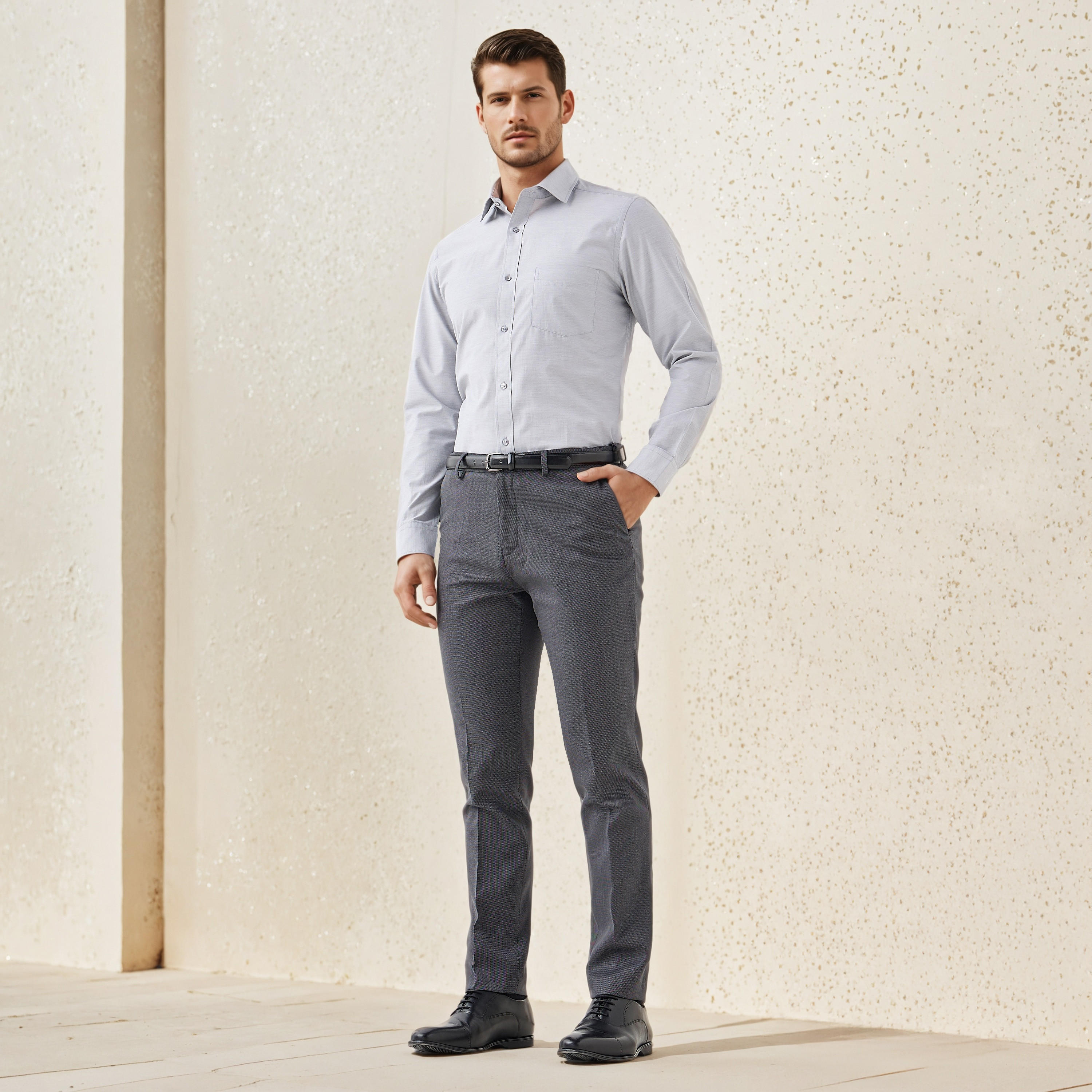 Slim Fit Belted Flexi Waist Trousers with Pockets-men-clothing-bottoms-trousersandchinos-trousers-image-2
