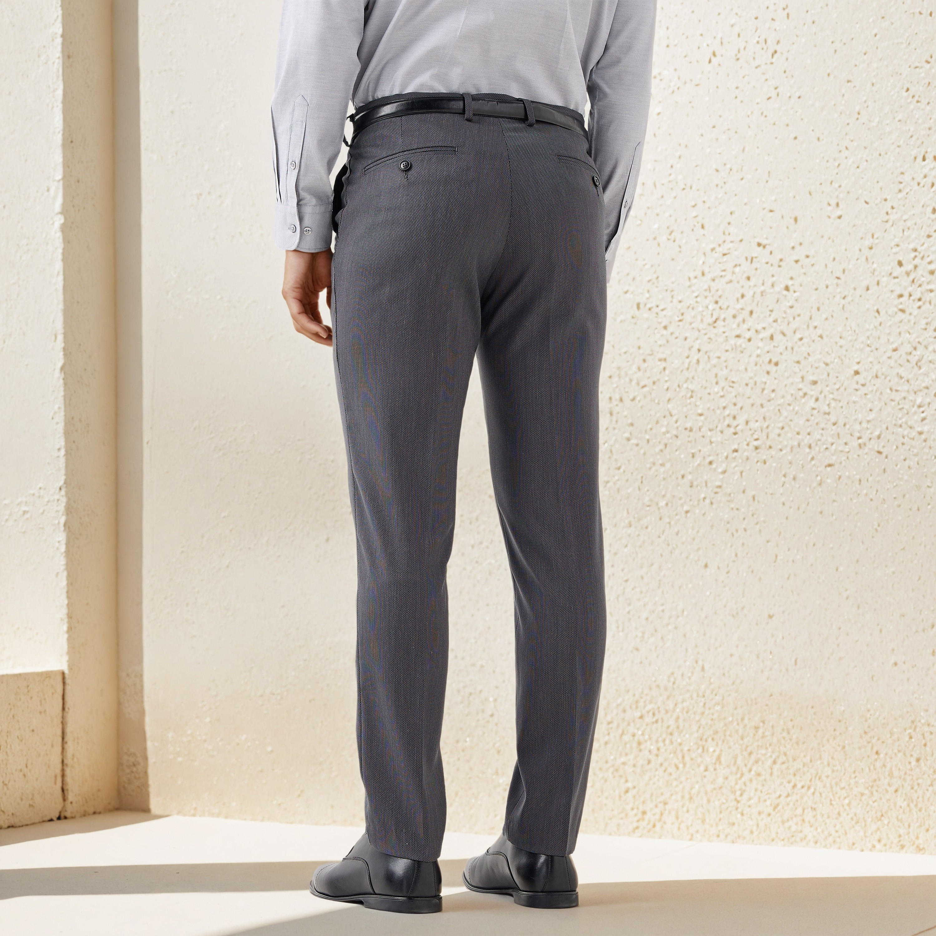 Slim Fit Belted Flexi Waist Trousers with Pockets-men-clothing-bottoms-trousersandchinos-trousers-image-3