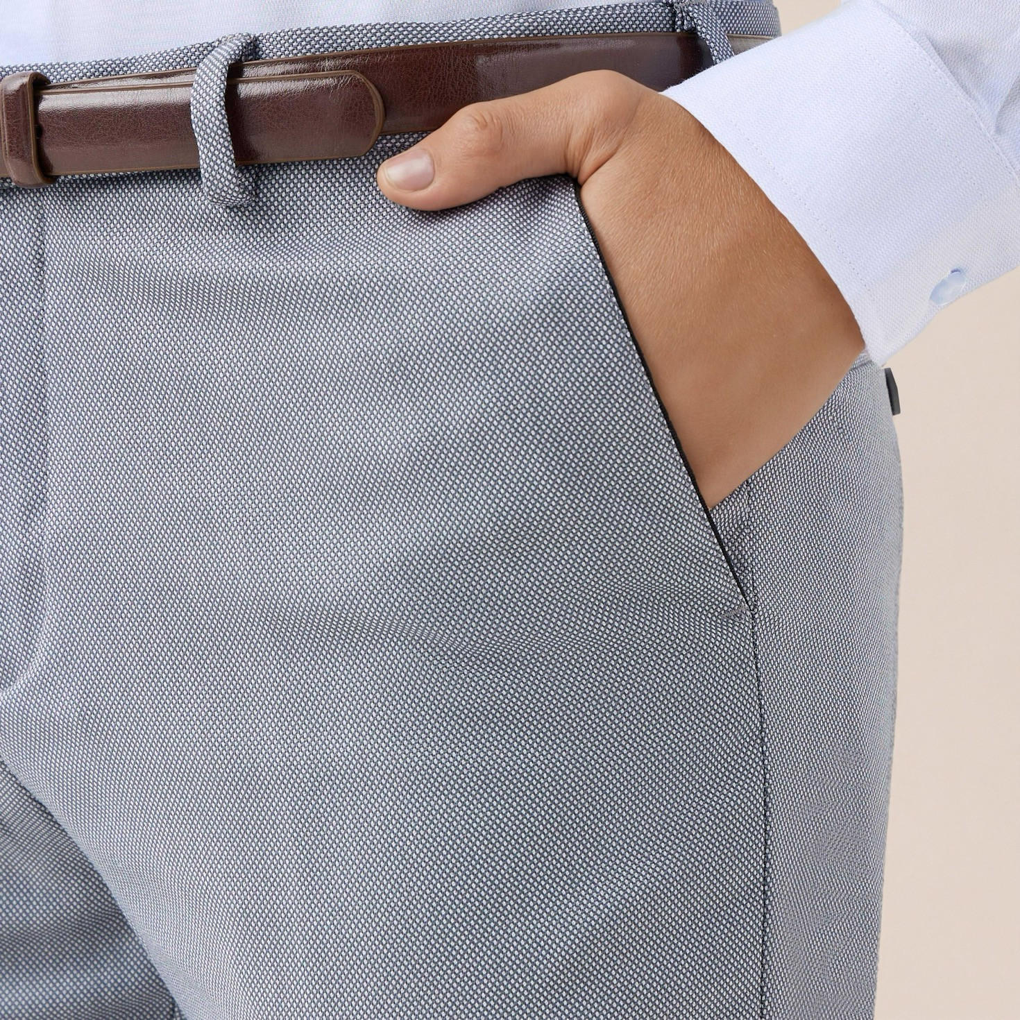Slim Fit Belted Flexi Waist Trousers with Pockets-men-clothing-bottoms-trousersandchinos-trousers-image-5
