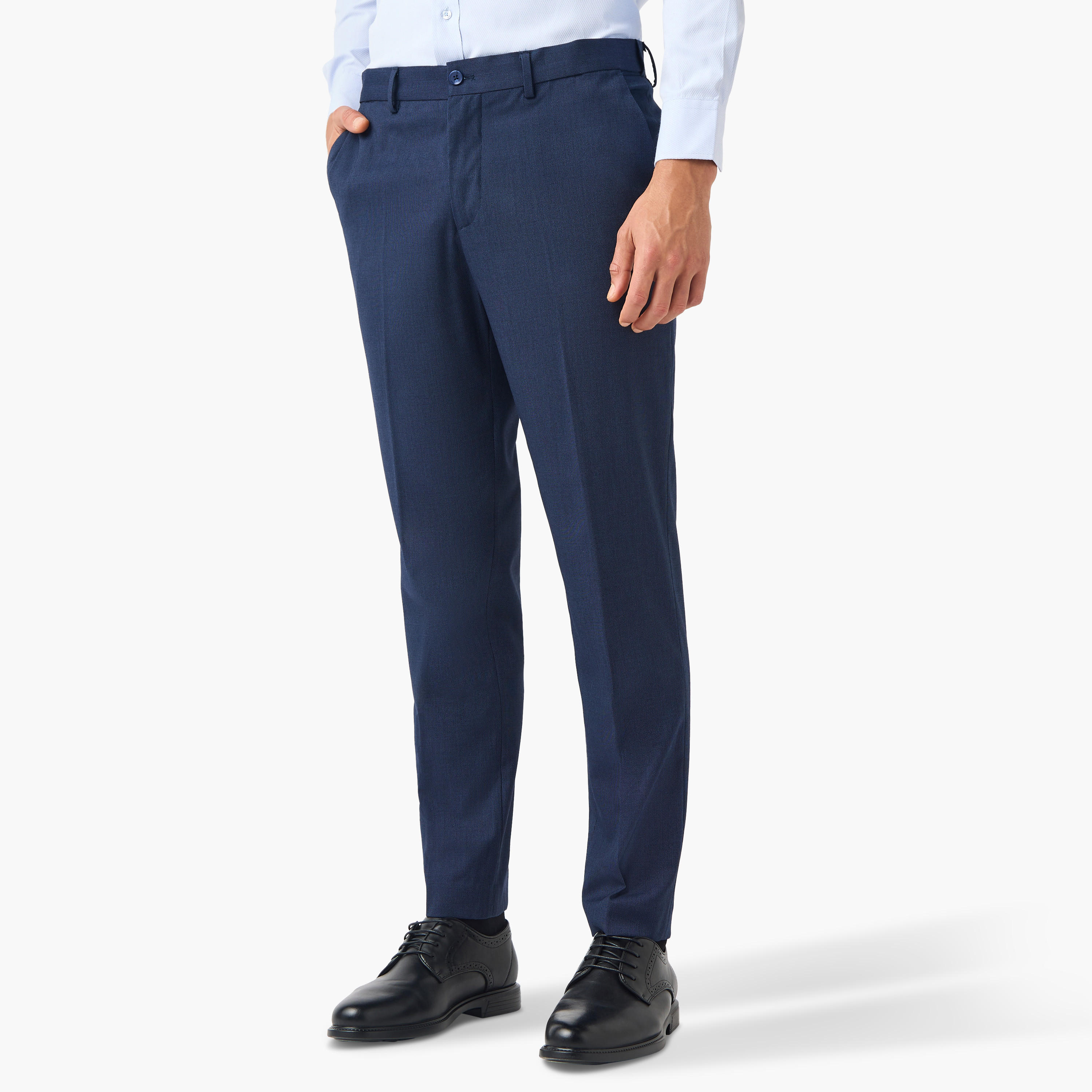Slim Fit Dobby Textured Flexi Waist Trousers-men-clothing-bottoms-trousersandchinos-trousers-image-1
