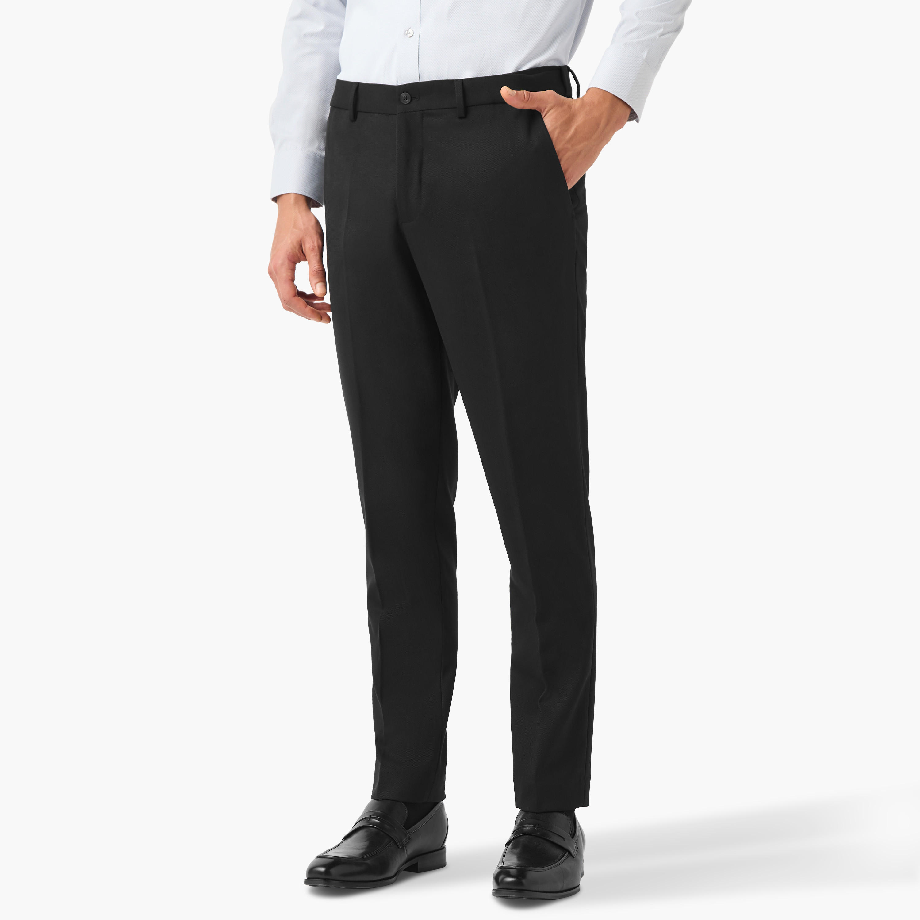 Slim Fit Dobby Textured Flexi Waist Trousers-men-clothing-bottoms-trousersandchinos-trousers-image-1