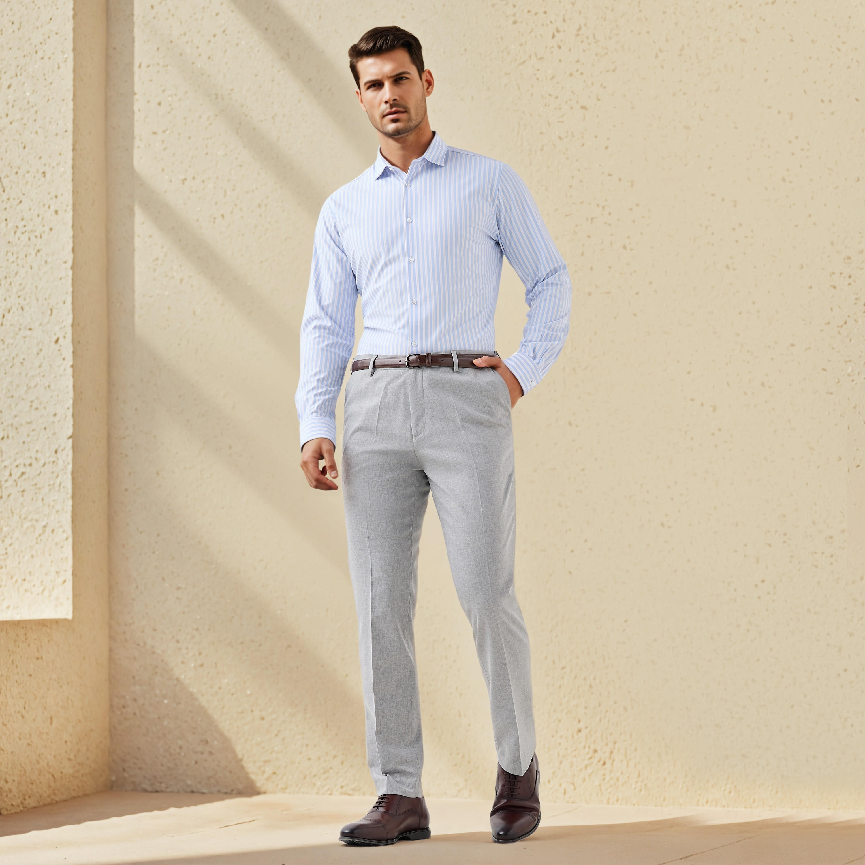 Textured Regular Fit Pants with Flexi Waist-men-clothing-bottoms-trousersandchinos-trousers-image-2