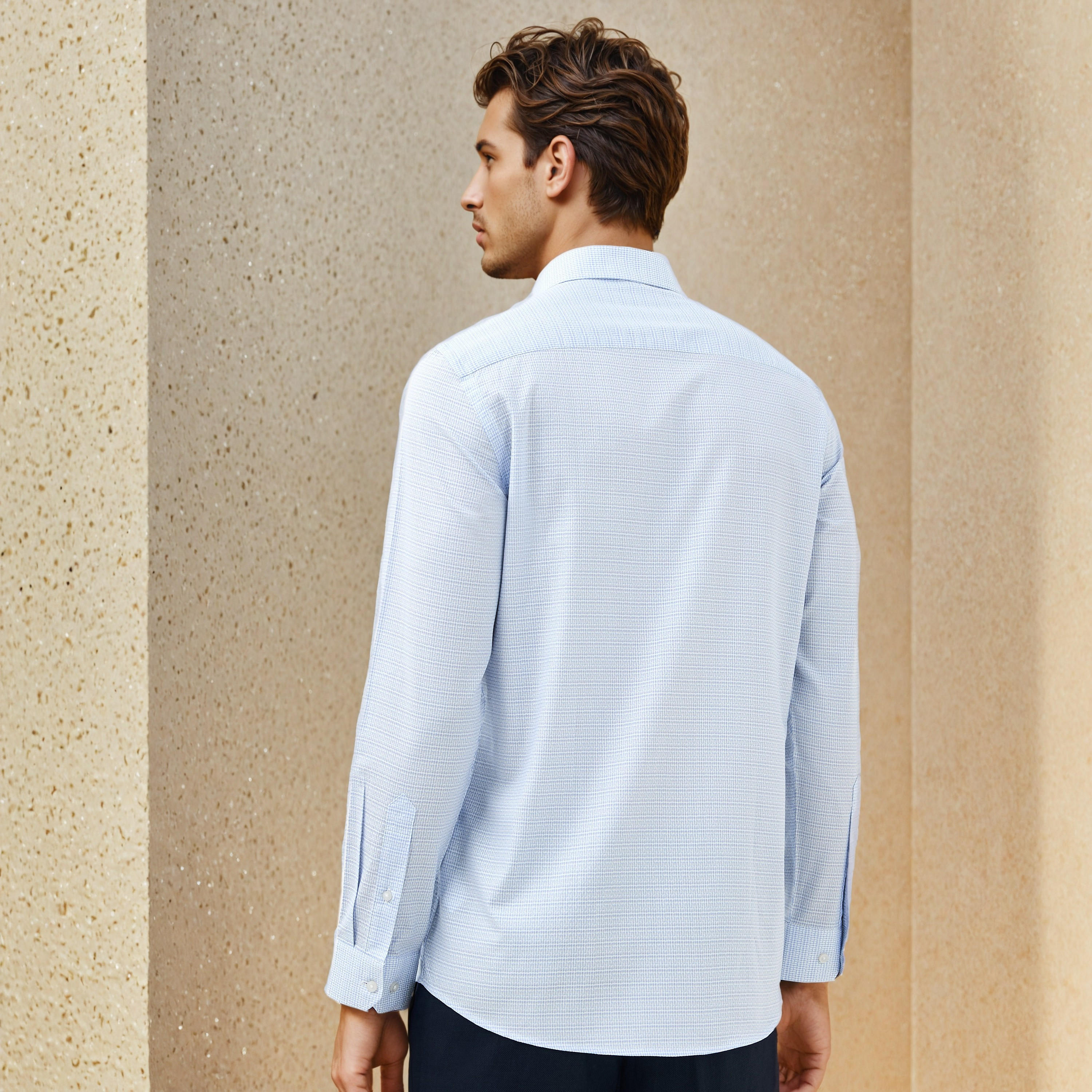 Regular Fit Textured Collared Shirt with Long Sleeves-men-clothing-shirts-image-3