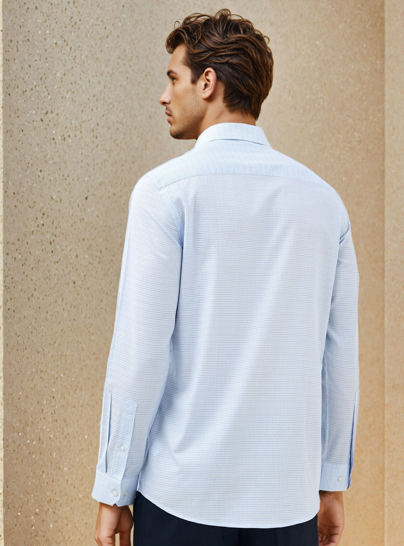 Regular Fit Textured Collared Shirt with Long Sleeves-men-clothing-shirts-image-3