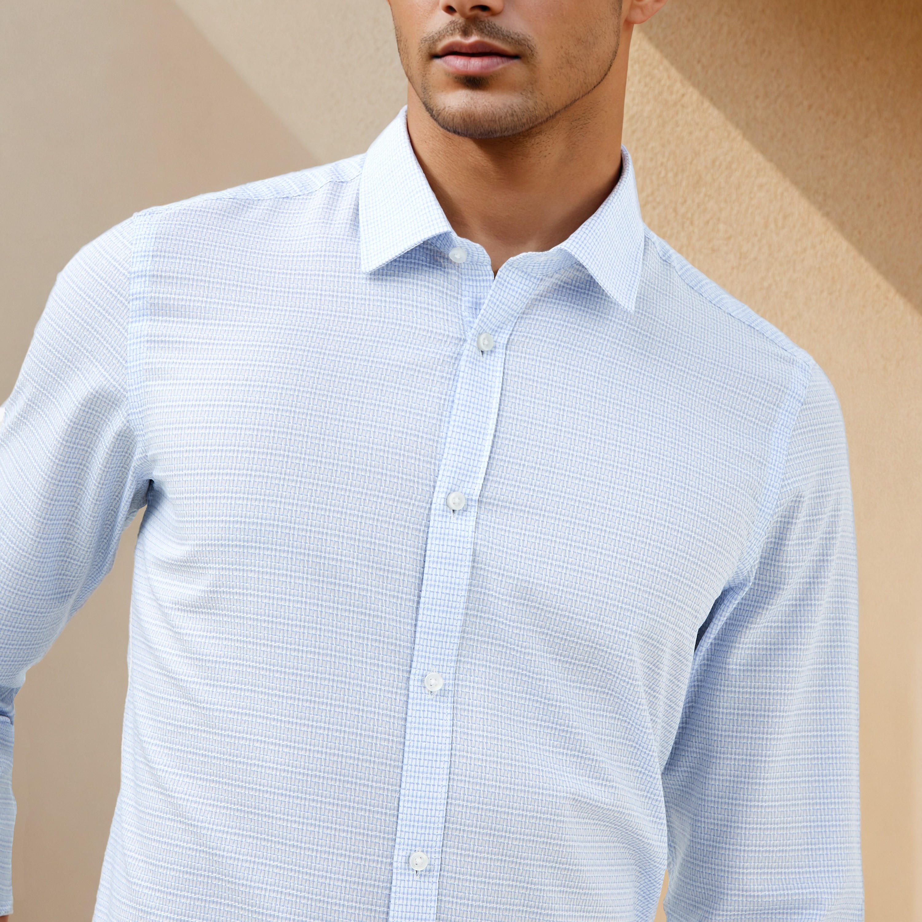 Regular Fit Textured Collared Shirt with Long Sleeves-men-clothing-shirts-image-5