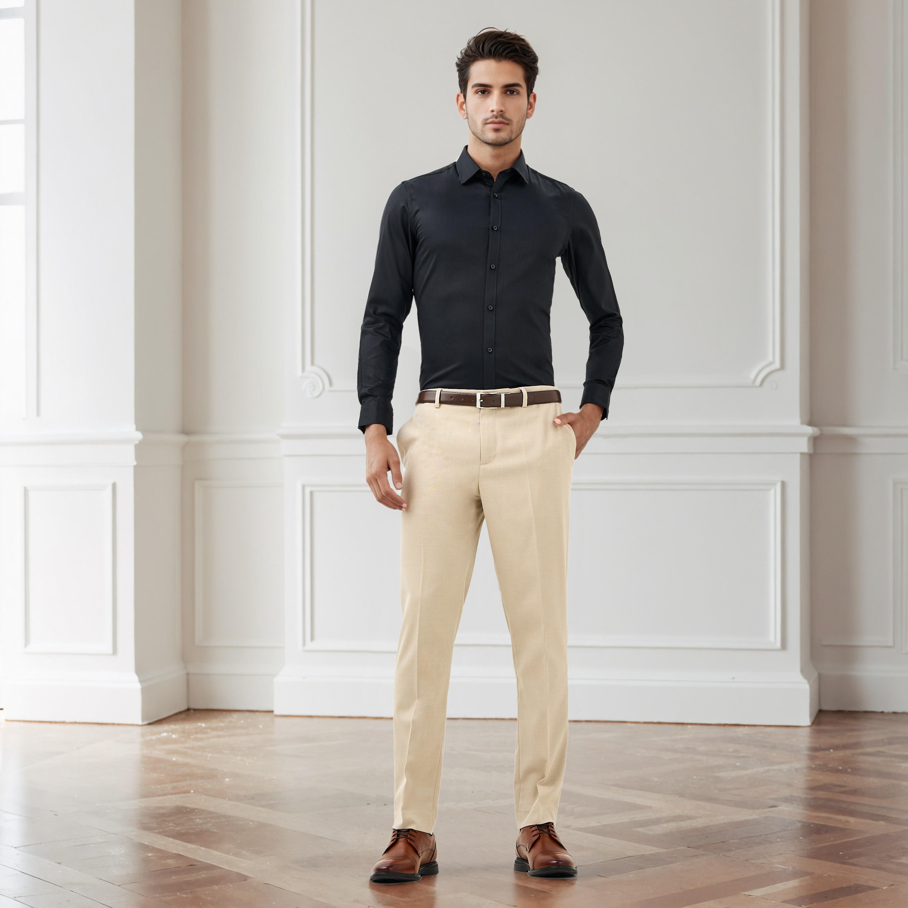 Regular Fit Textured Collared Shirt with Long Sleeves-men-clothing-shirts-image-2