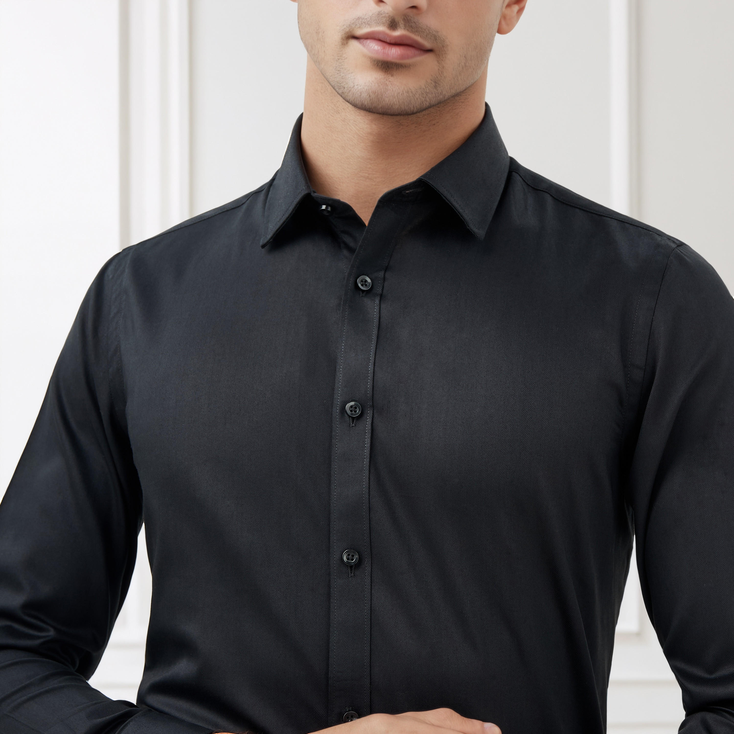 Regular Fit Textured Collared Shirt with Long Sleeves-men-clothing-shirts-image-5