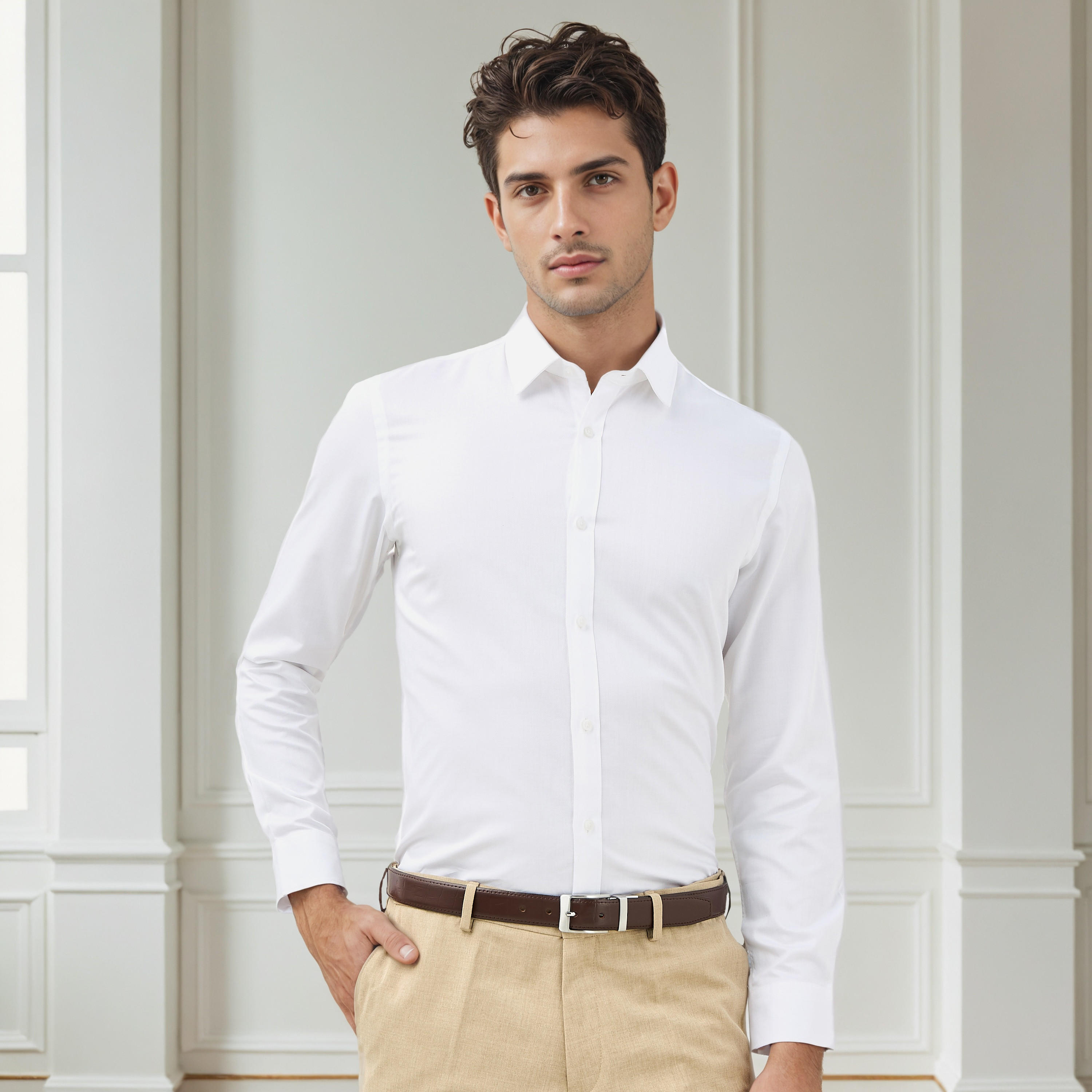 Regular Fit Textured Collared Shirt with Long Sleeves-men-clothing-shirts-image-1