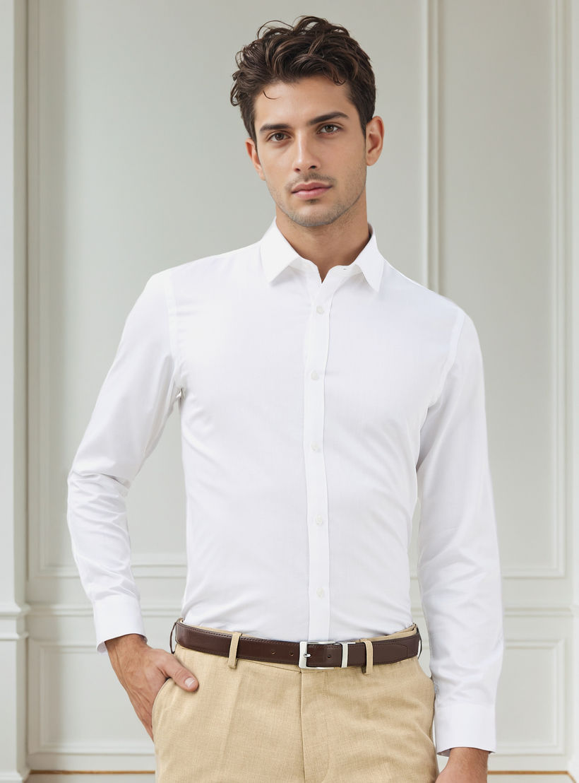 Regular Fit Textured Collared Shirt with Long Sleeves-men-clothing-shirts-image-1