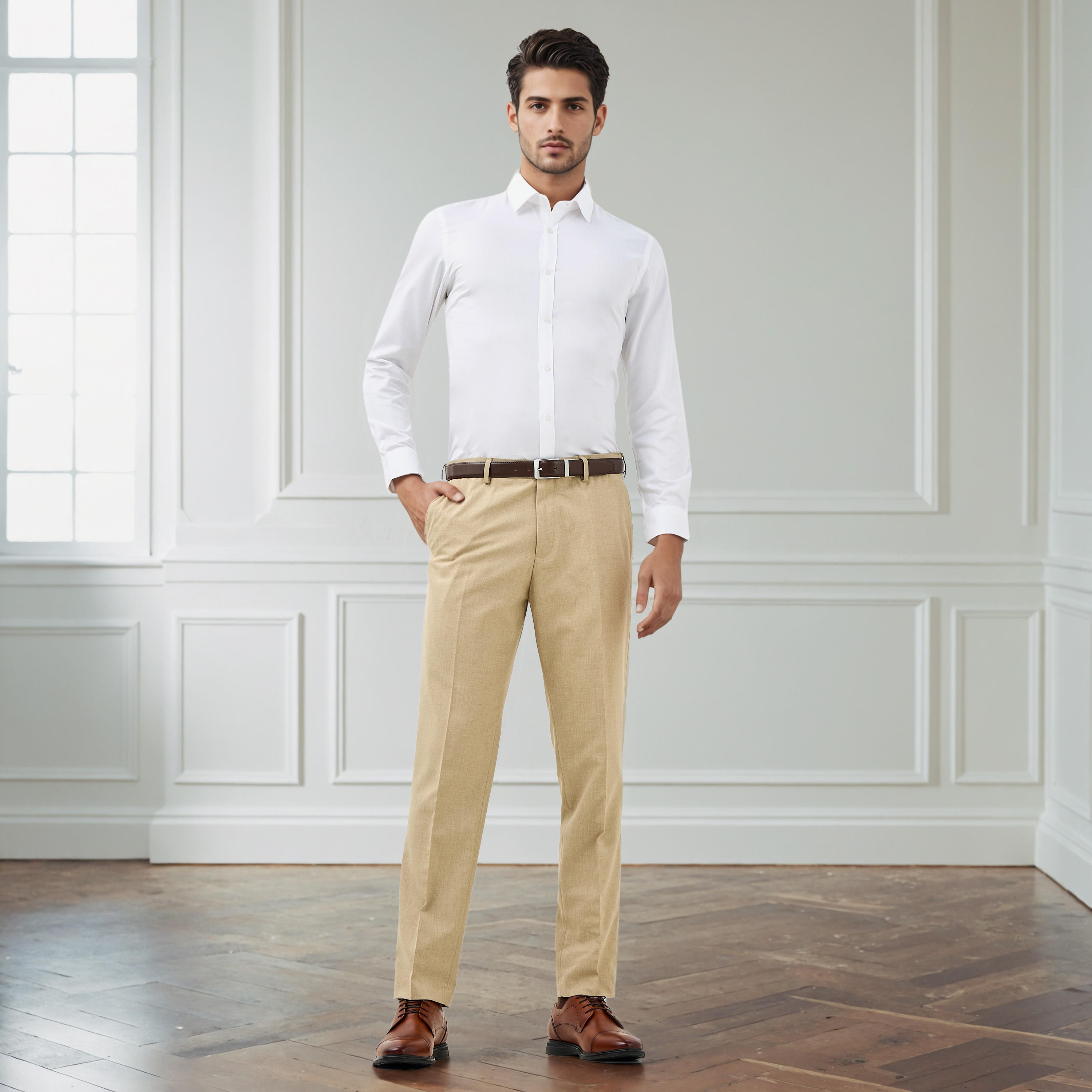 Regular Fit Textured Collared Shirt with Long Sleeves-men-clothing-shirts-image-2