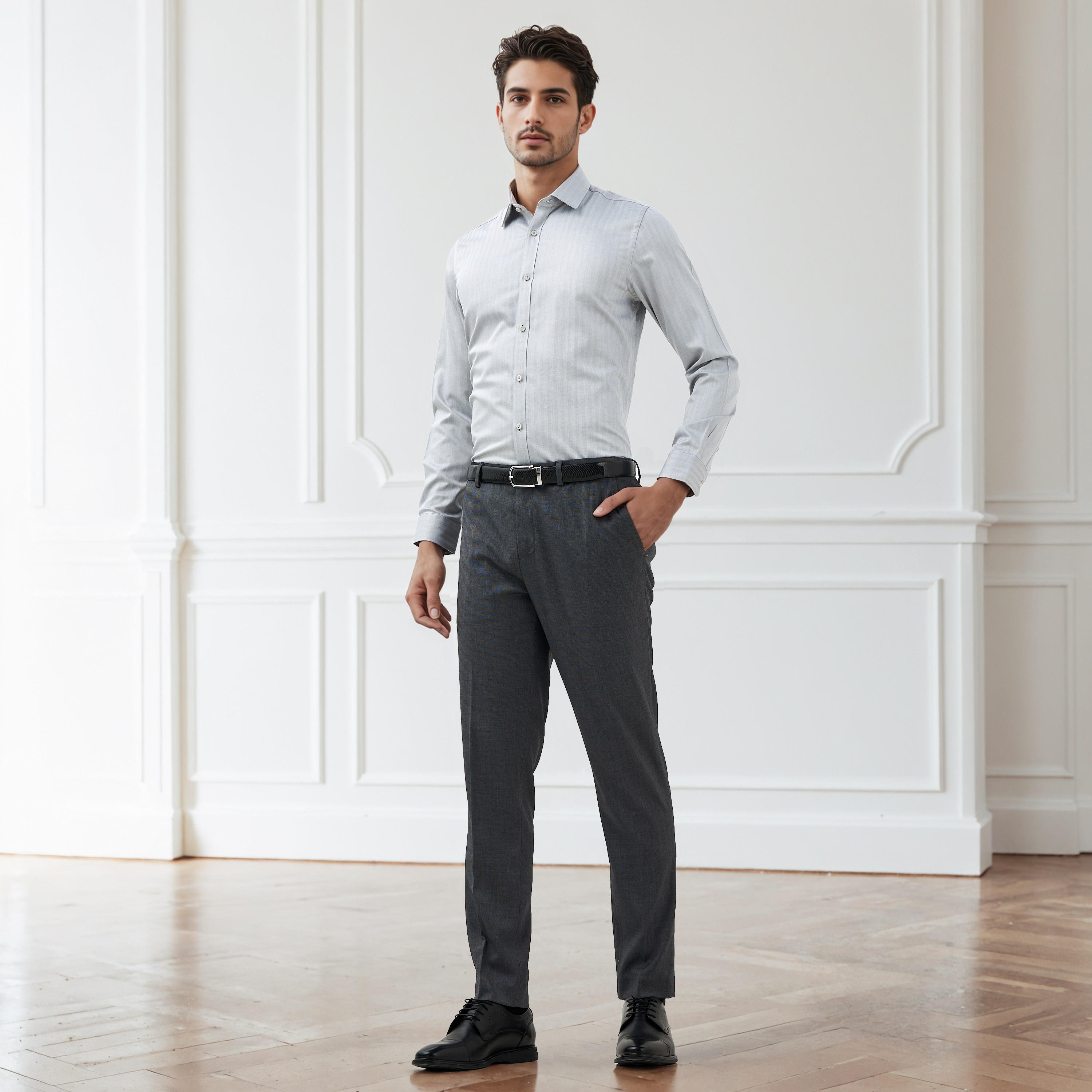 Regular Fit Textured Collared Shirt with Long Sleeves-men-clothing-shirts-image-2