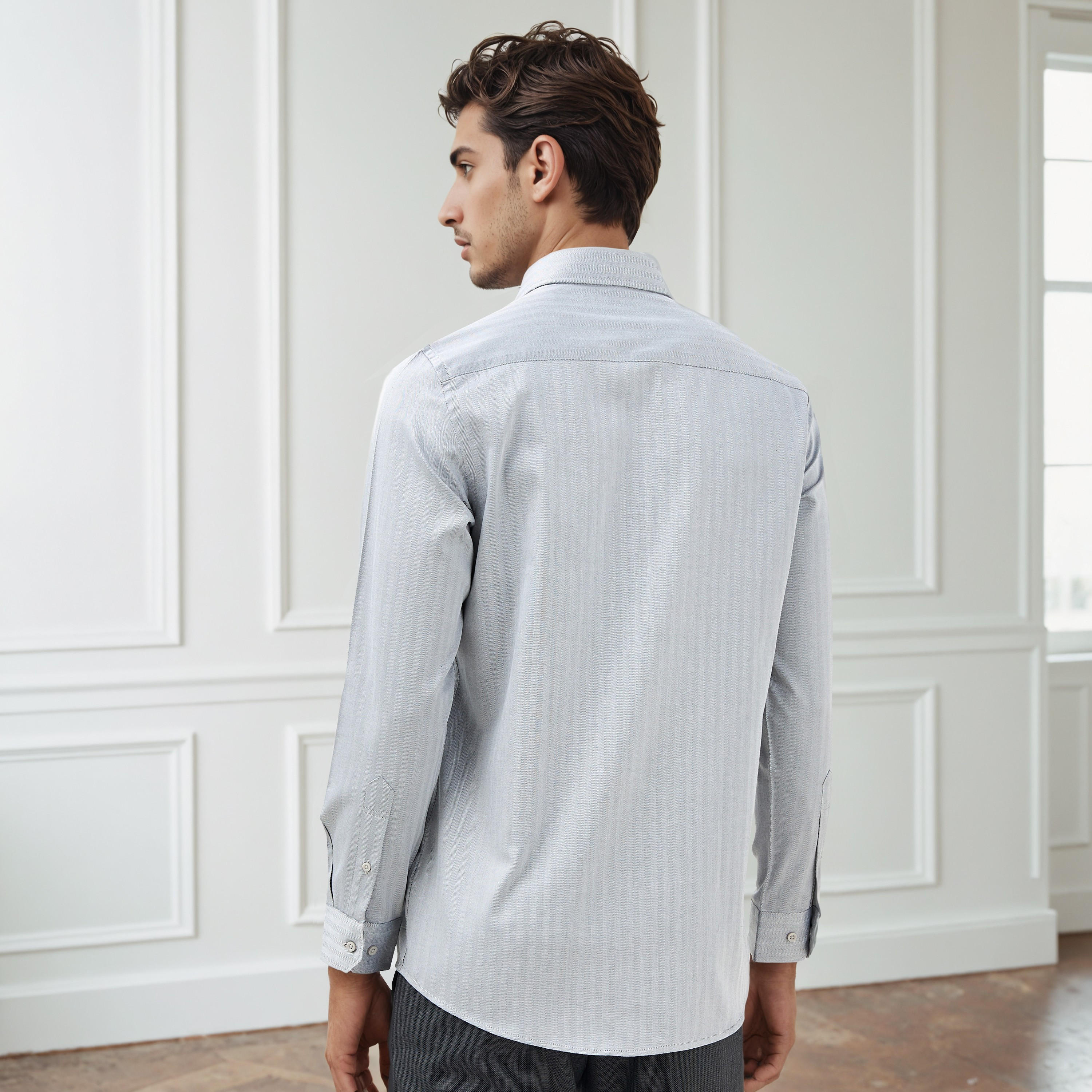 Regular Fit Textured Collared Shirt with Long Sleeves-men-clothing-shirts-image-3