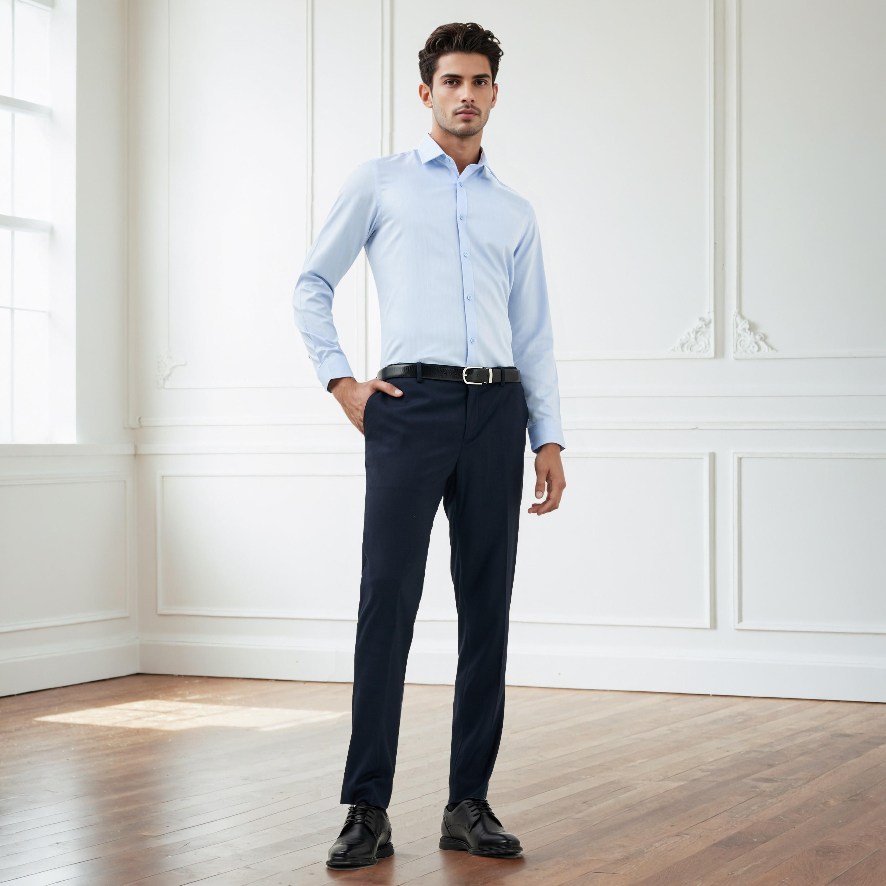 Regular Fit Textured Collared Shirt with Long Sleeves-men-clothing-shirts-image-2
