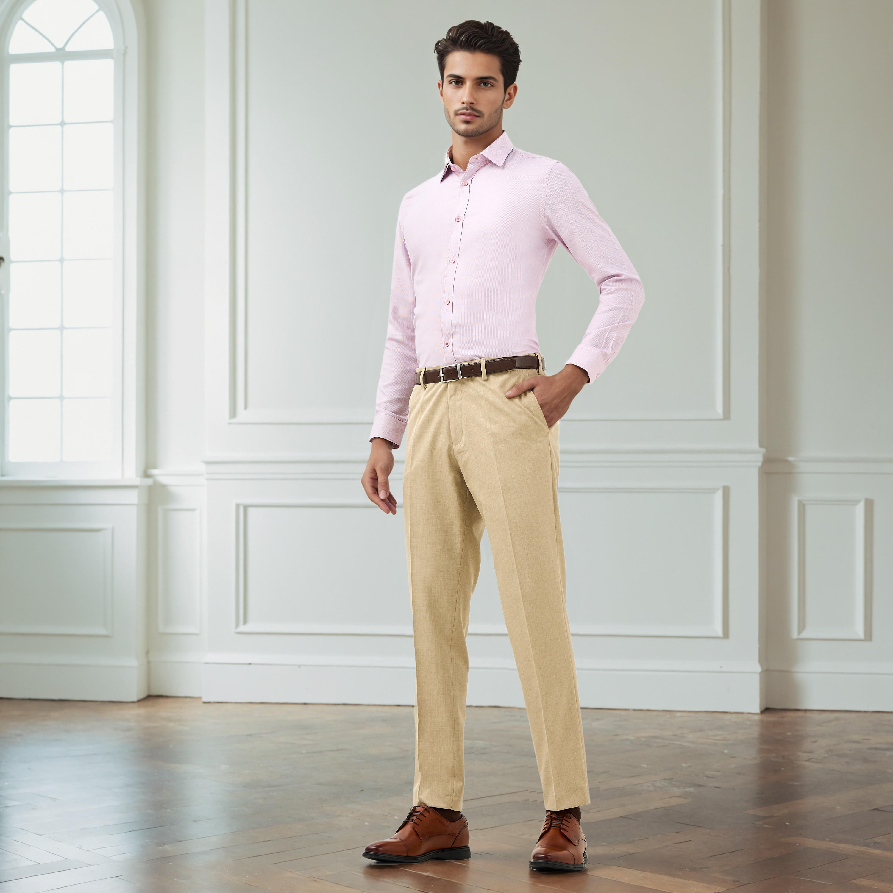 Regular Fit Textured Collared Shirt with Long Sleeves-men-clothing-shirts-image-2