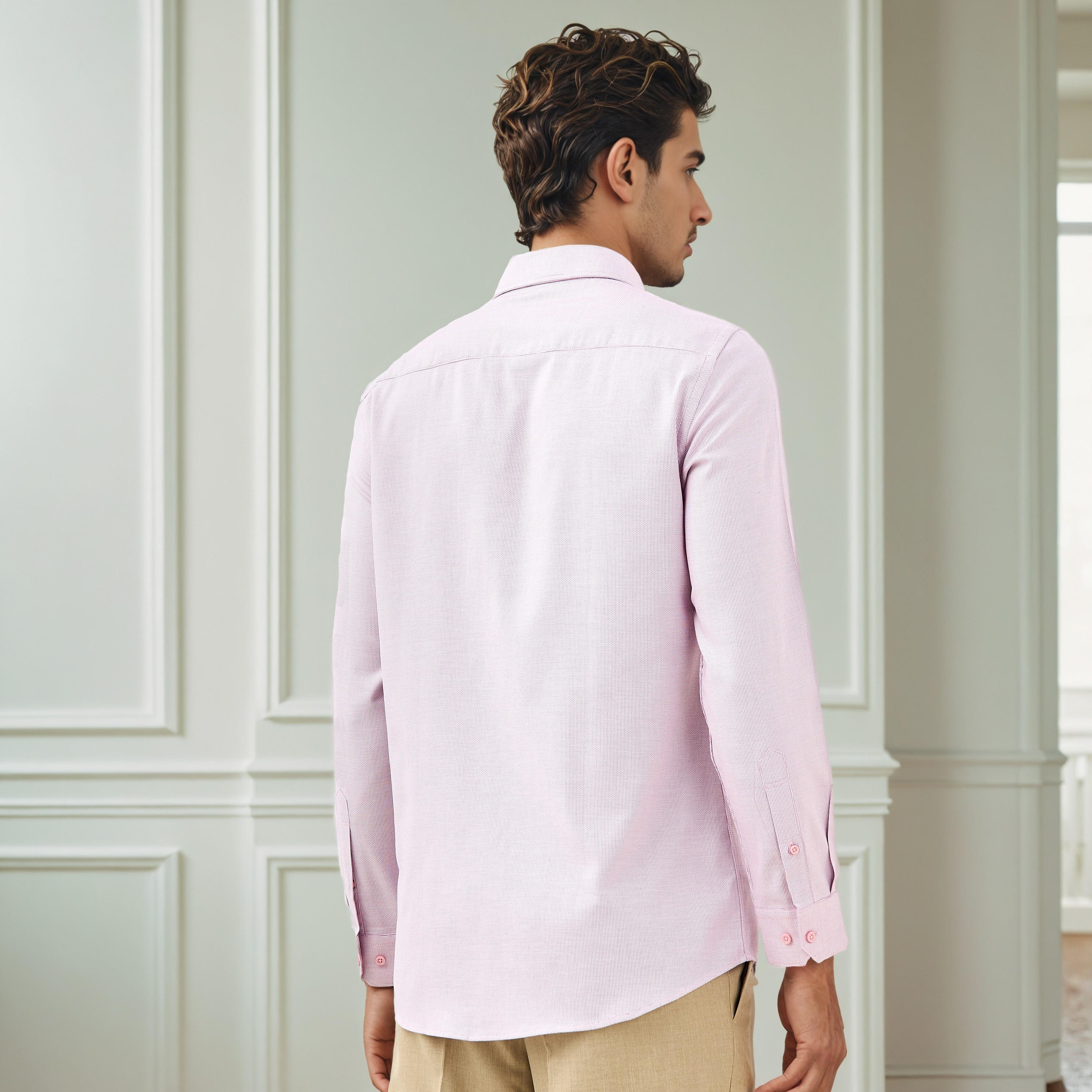 Regular Fit Textured Collared Shirt with Long Sleeves-men-clothing-shirts-image-3