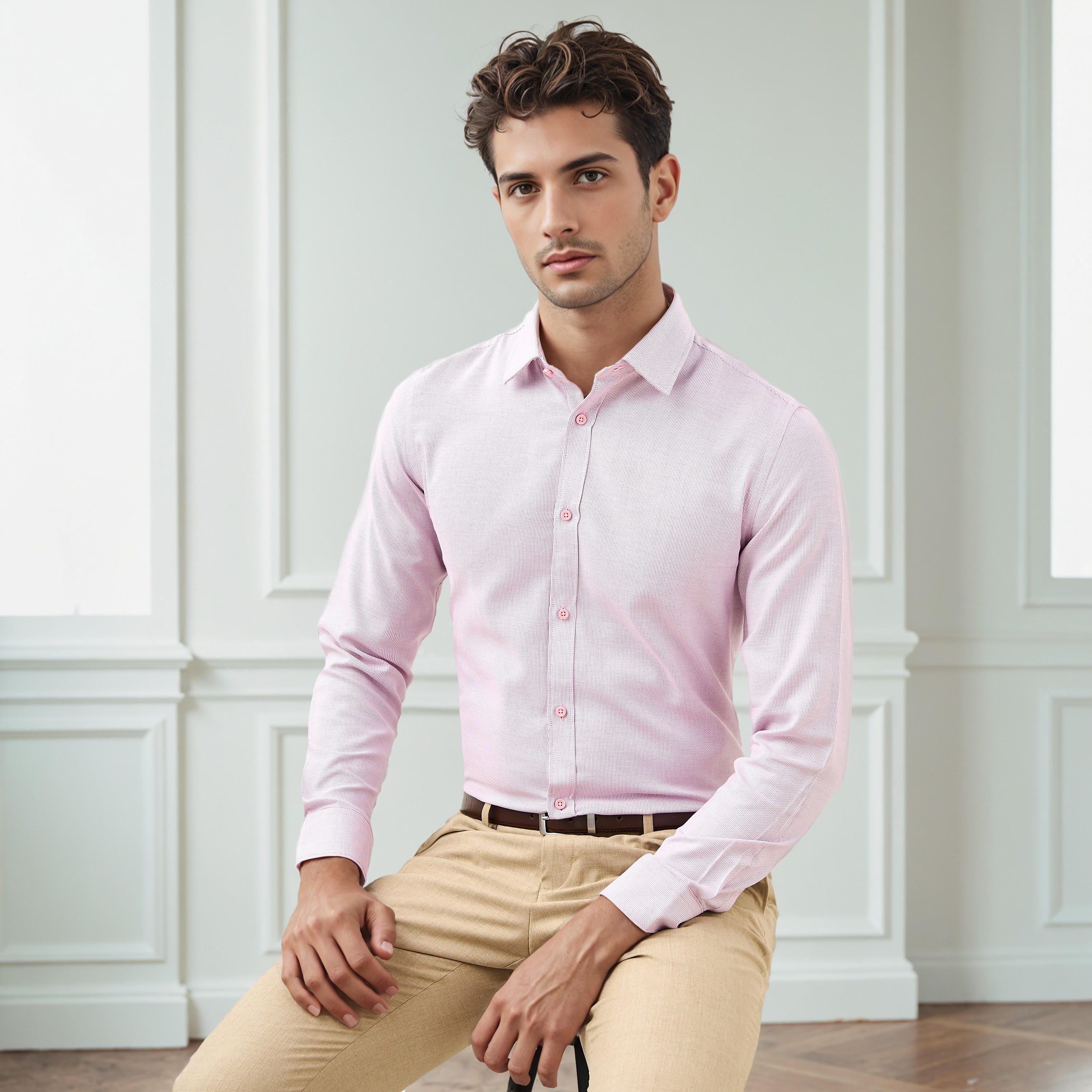 Regular Fit Textured Collared Shirt with Long Sleeves-men-clothing-shirts-image-6