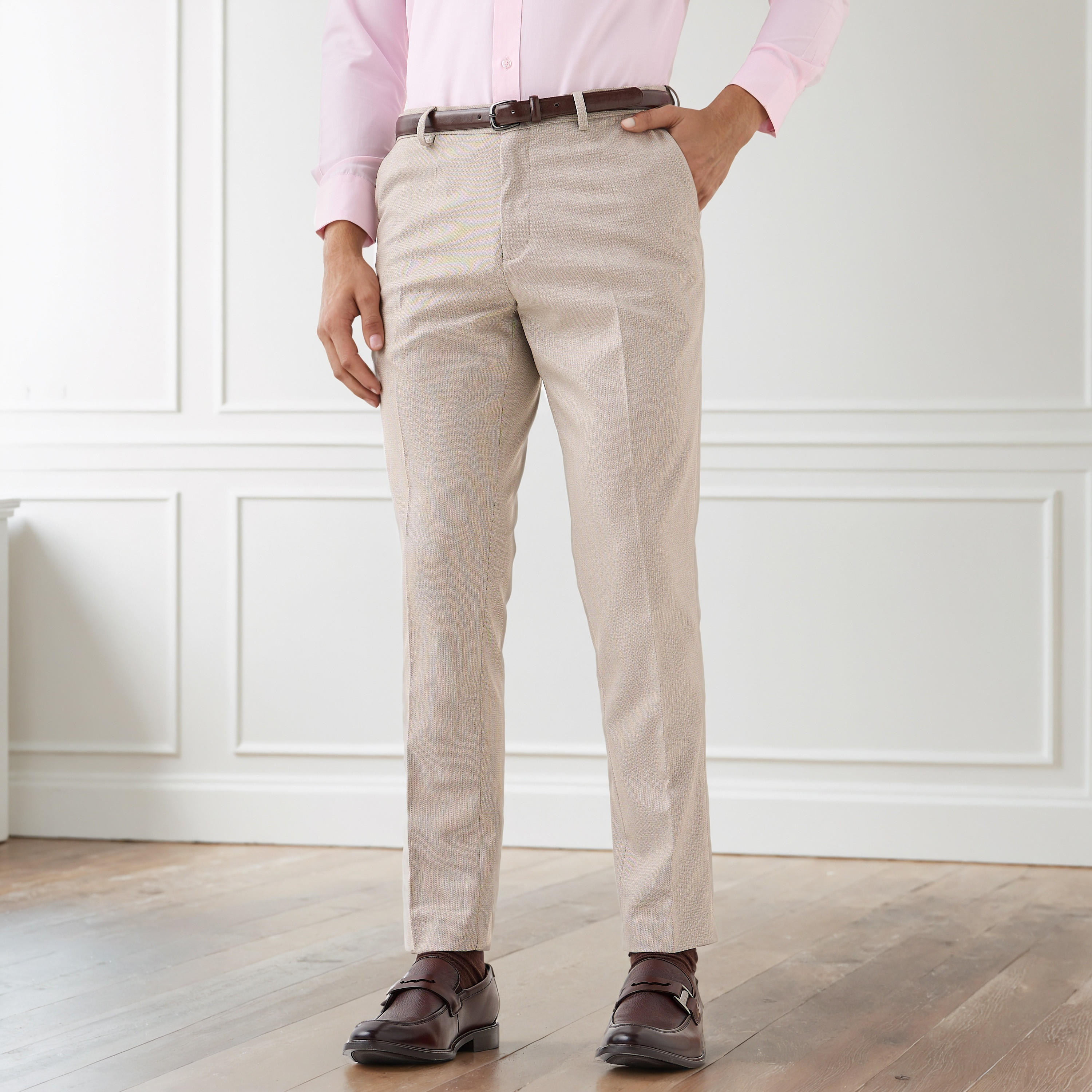 Men Slim Fit Polyester Blend Flexi Waist Formal Trousers-men-clothing-bottoms-trousersandchinos-trousers-image-1