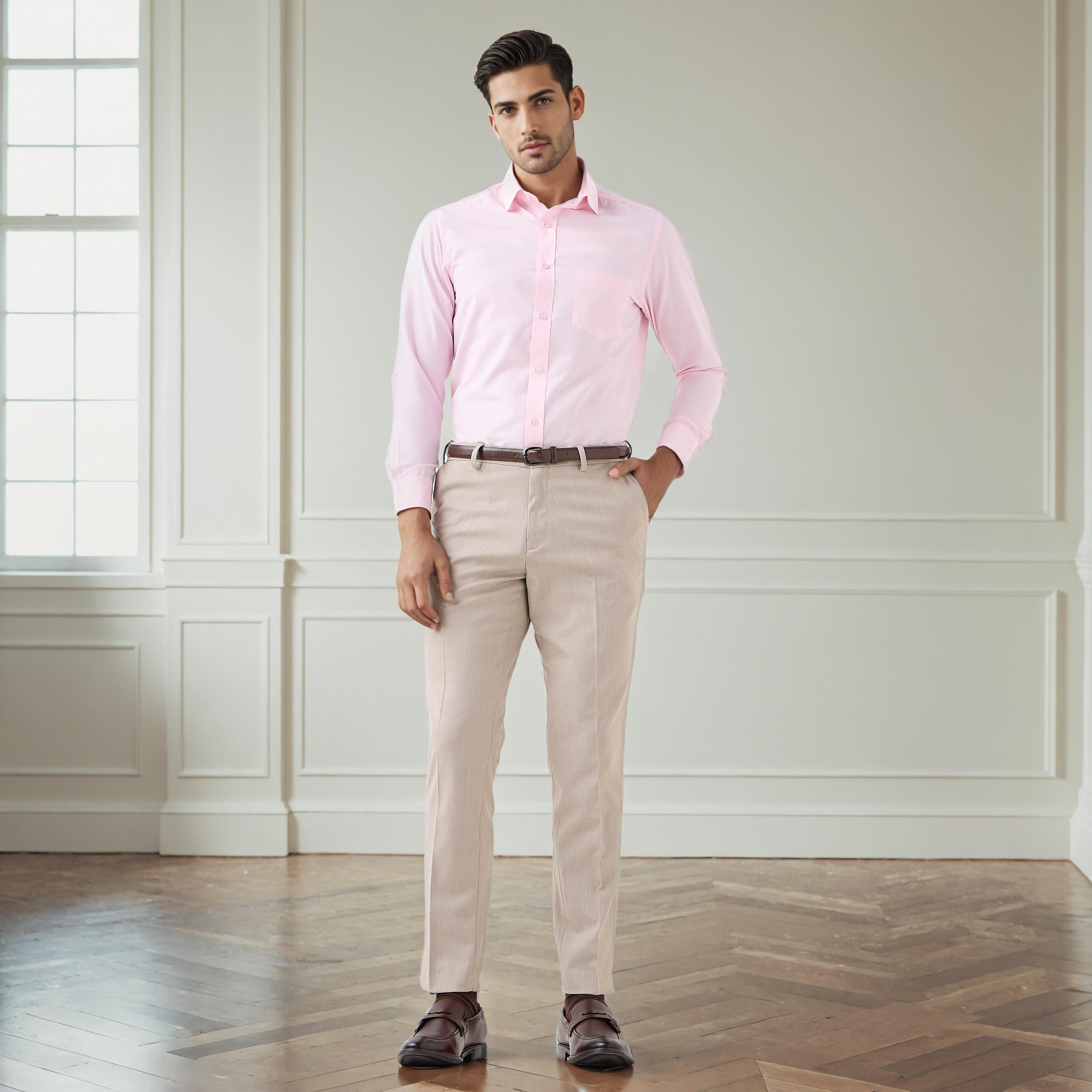 بنطلون رسمي رجالي من مزيج البوليستر بقصّة سليم وخصر مطاطي-men-clothing-bottoms-trousersandchinos-trousers-image-3